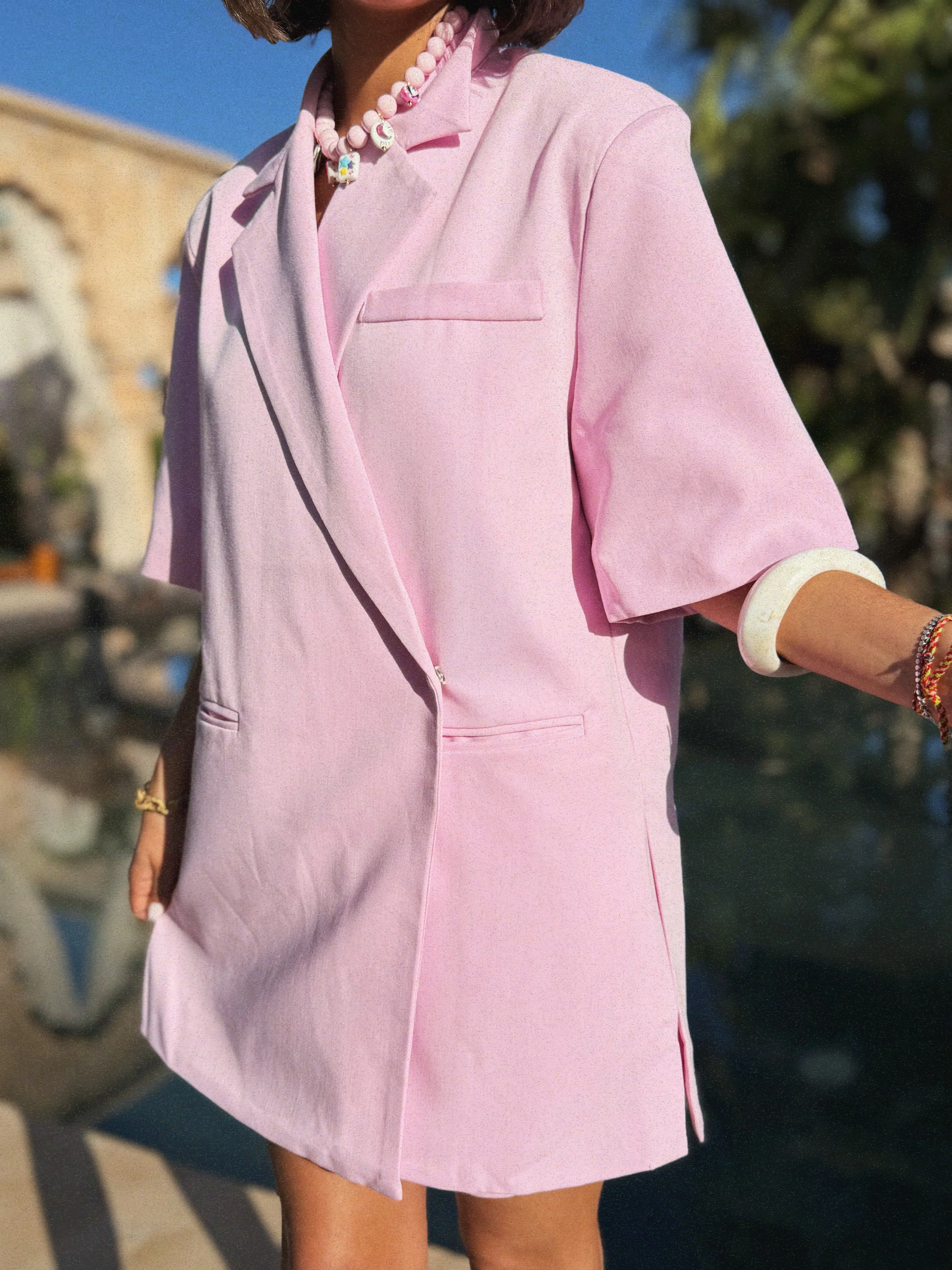 Blazer asymétrique manches courtes rose - Image 5