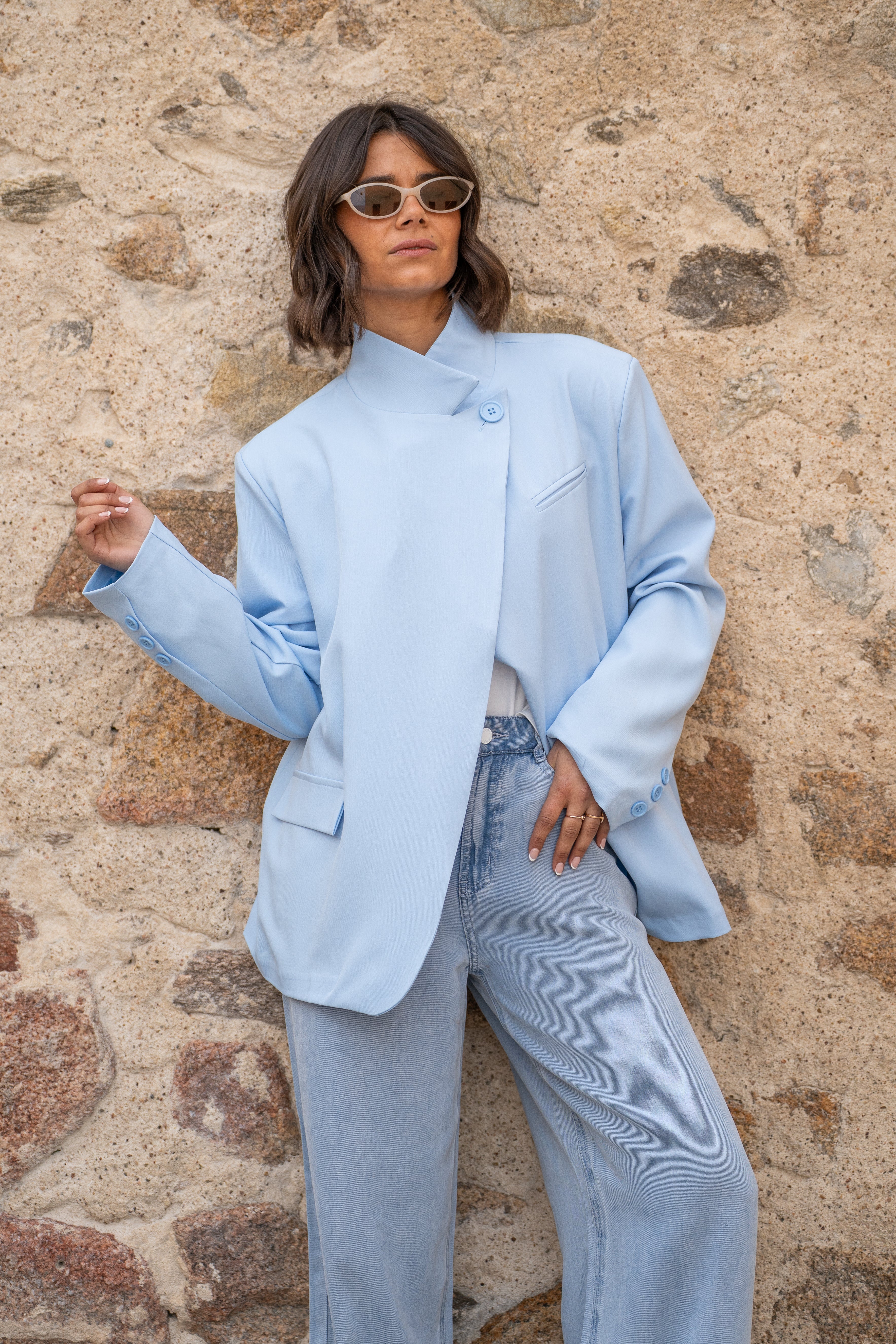 Blazer col mao ANGE bleu ciel - Image 3