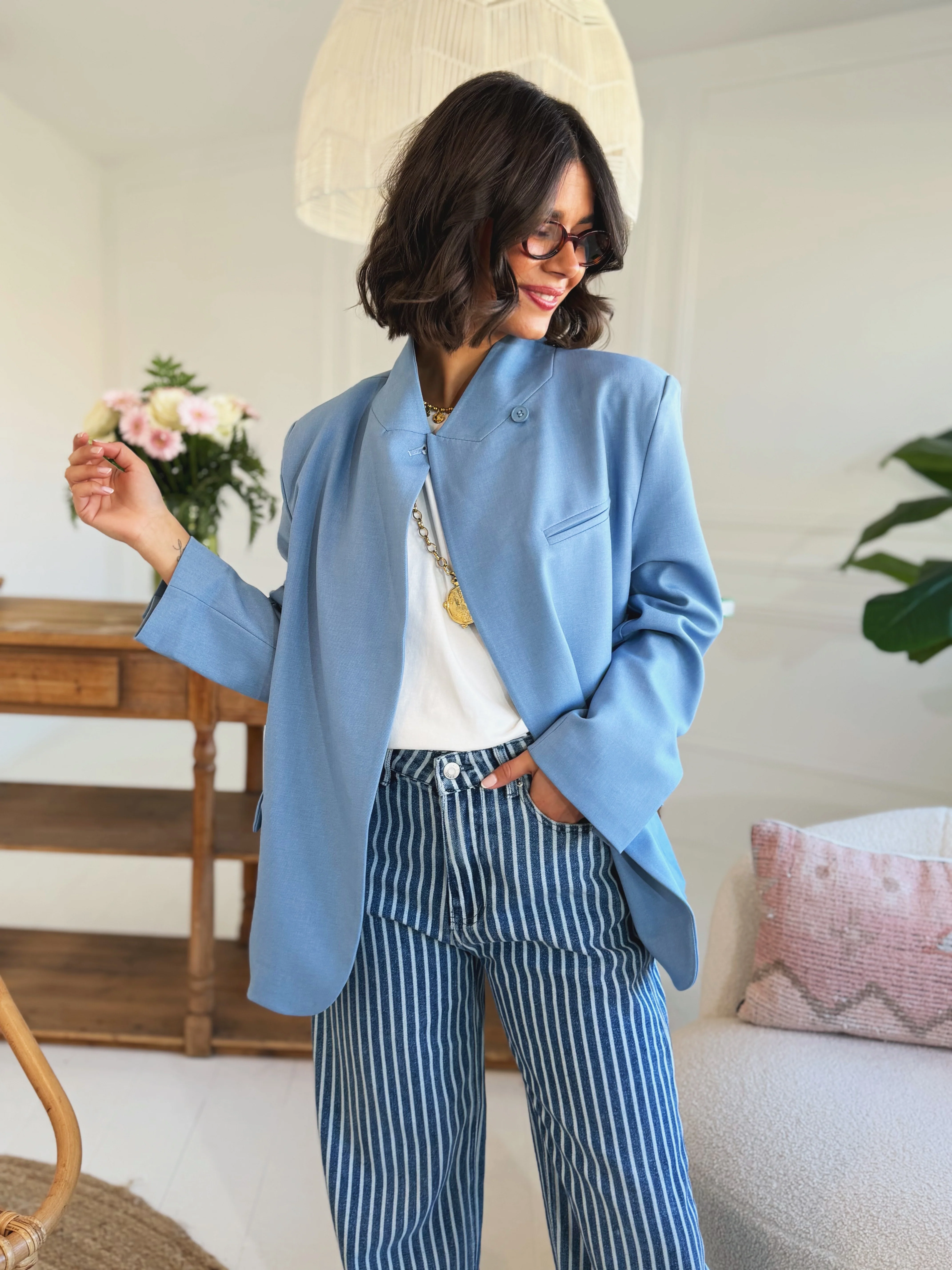 Blazer COL MAO bleu ciel - Image 5