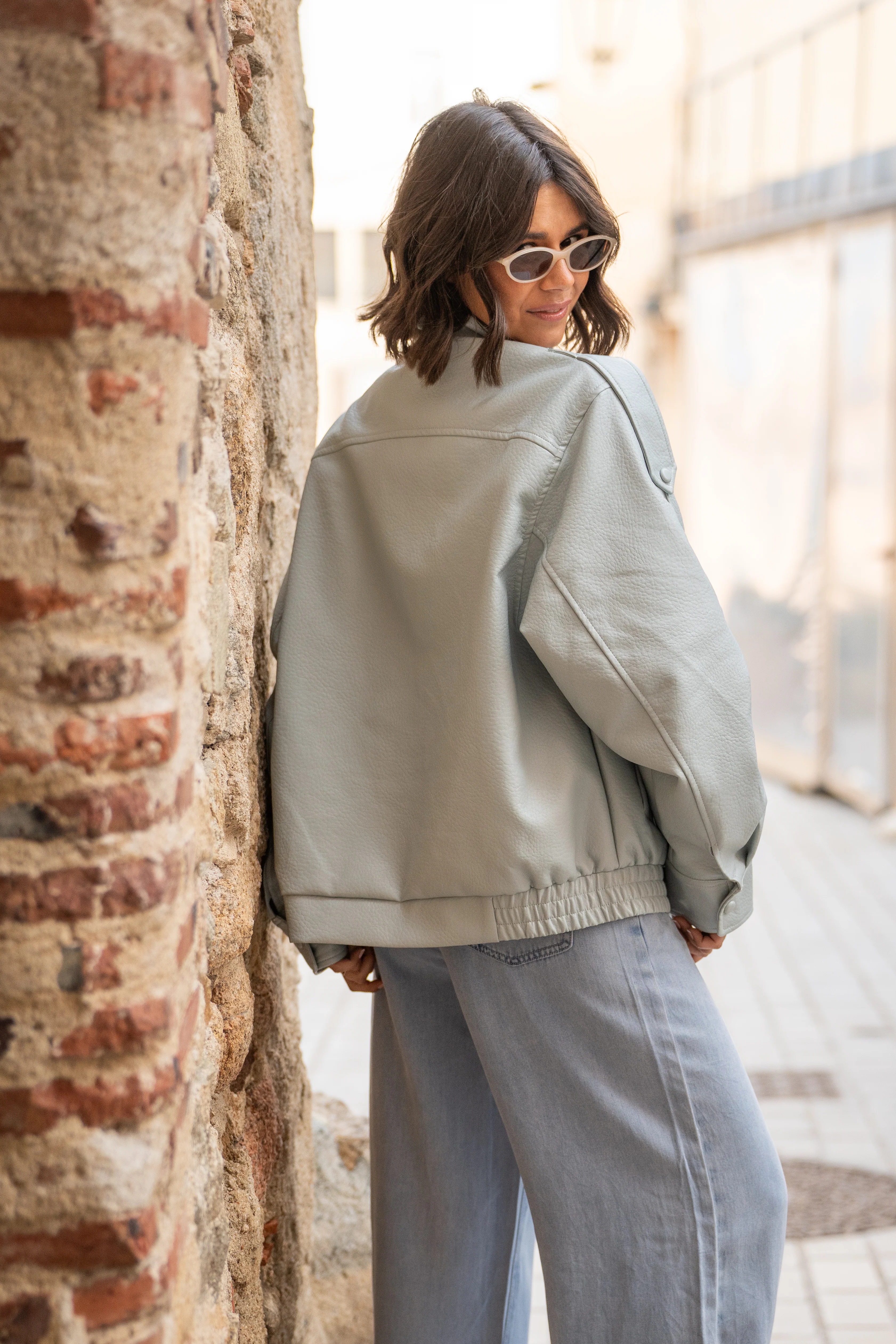 Bombers COL MONTANT façon cuir bleu ciel - Image 3