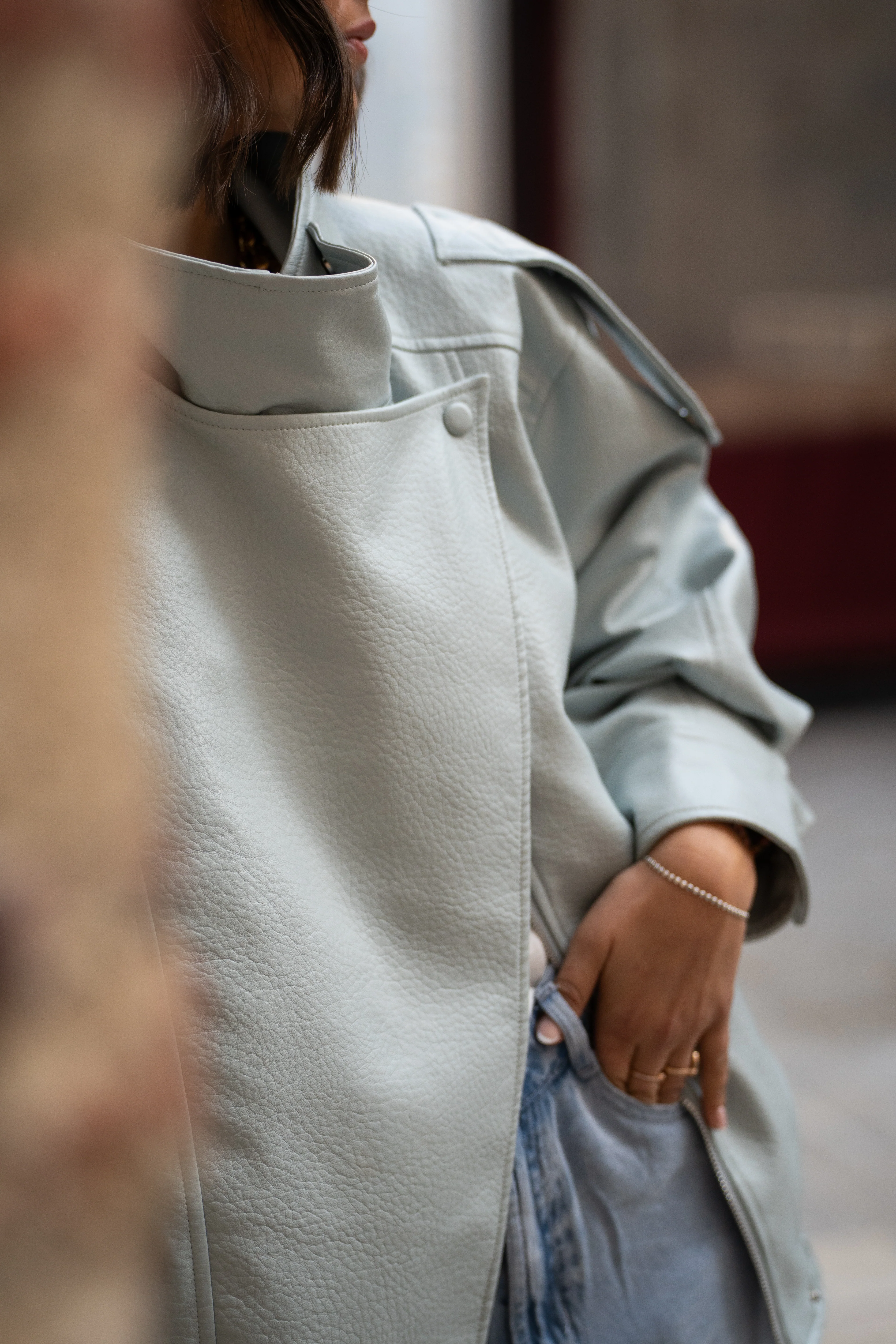 Bombers COL MONTANT façon cuir bleu ciel - Image 6