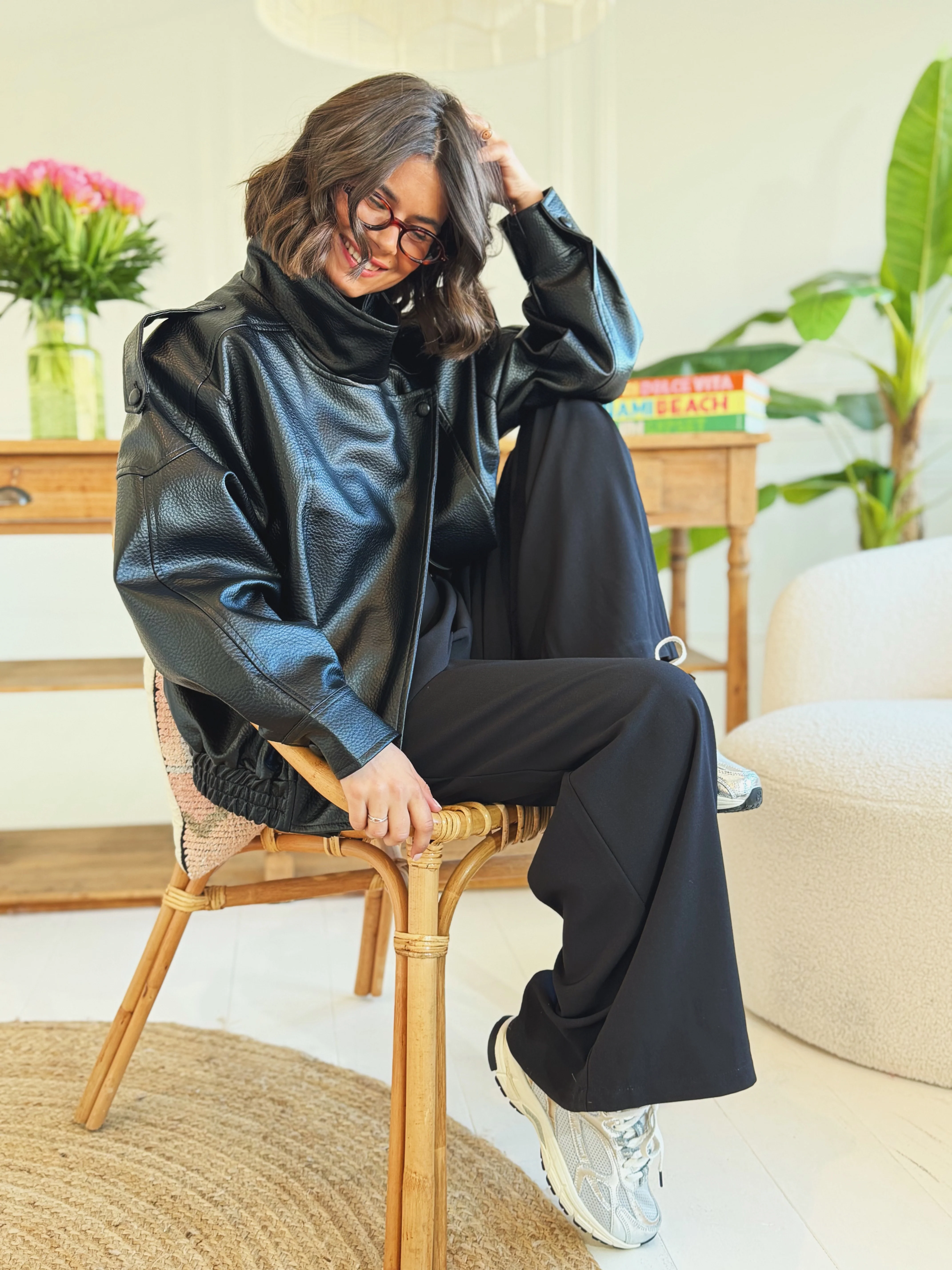 Bombers COL MONTANT façon cuir noir - Image 2