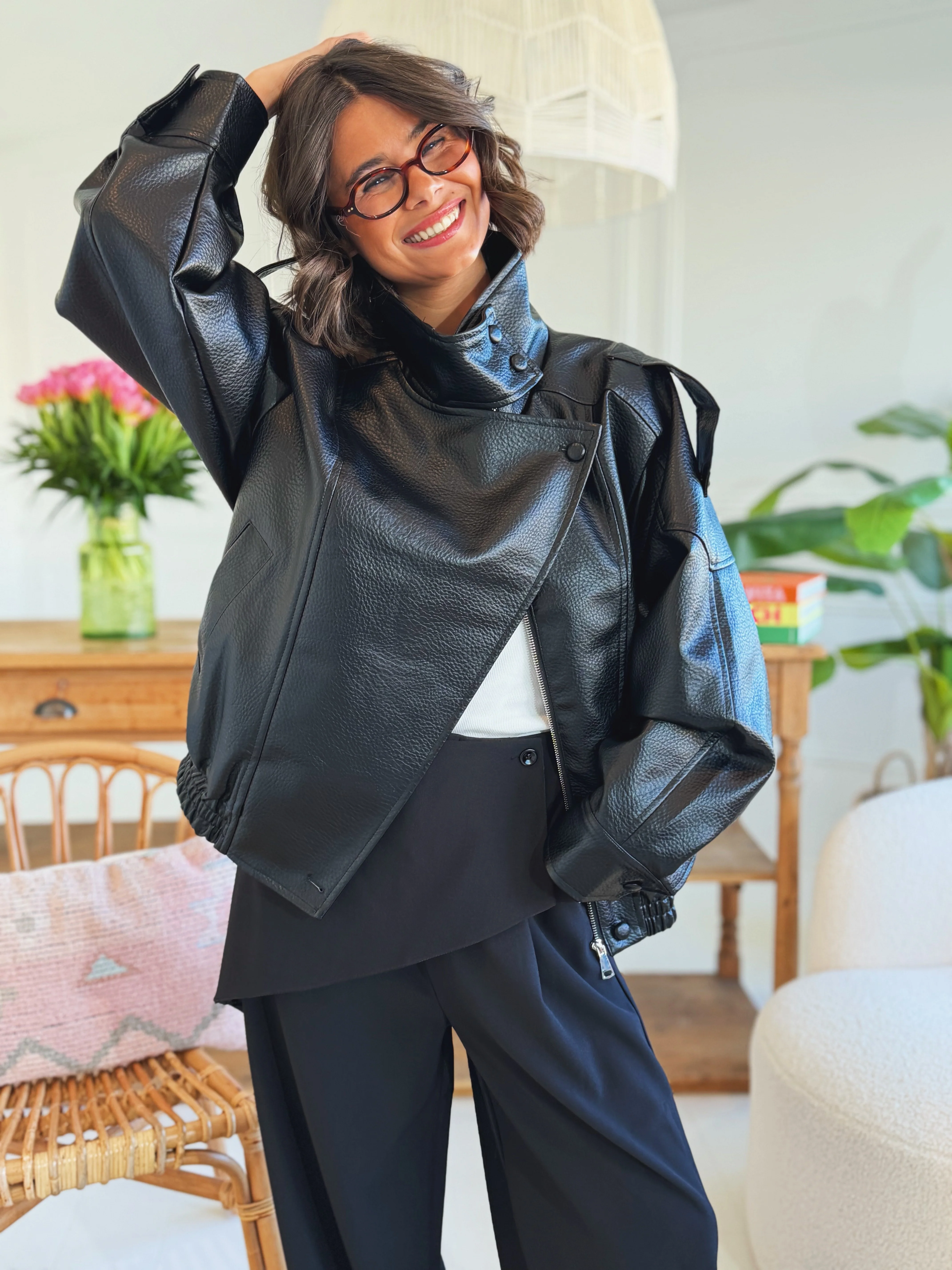 Bombers COL MONTANT façon cuir noir - Image 3