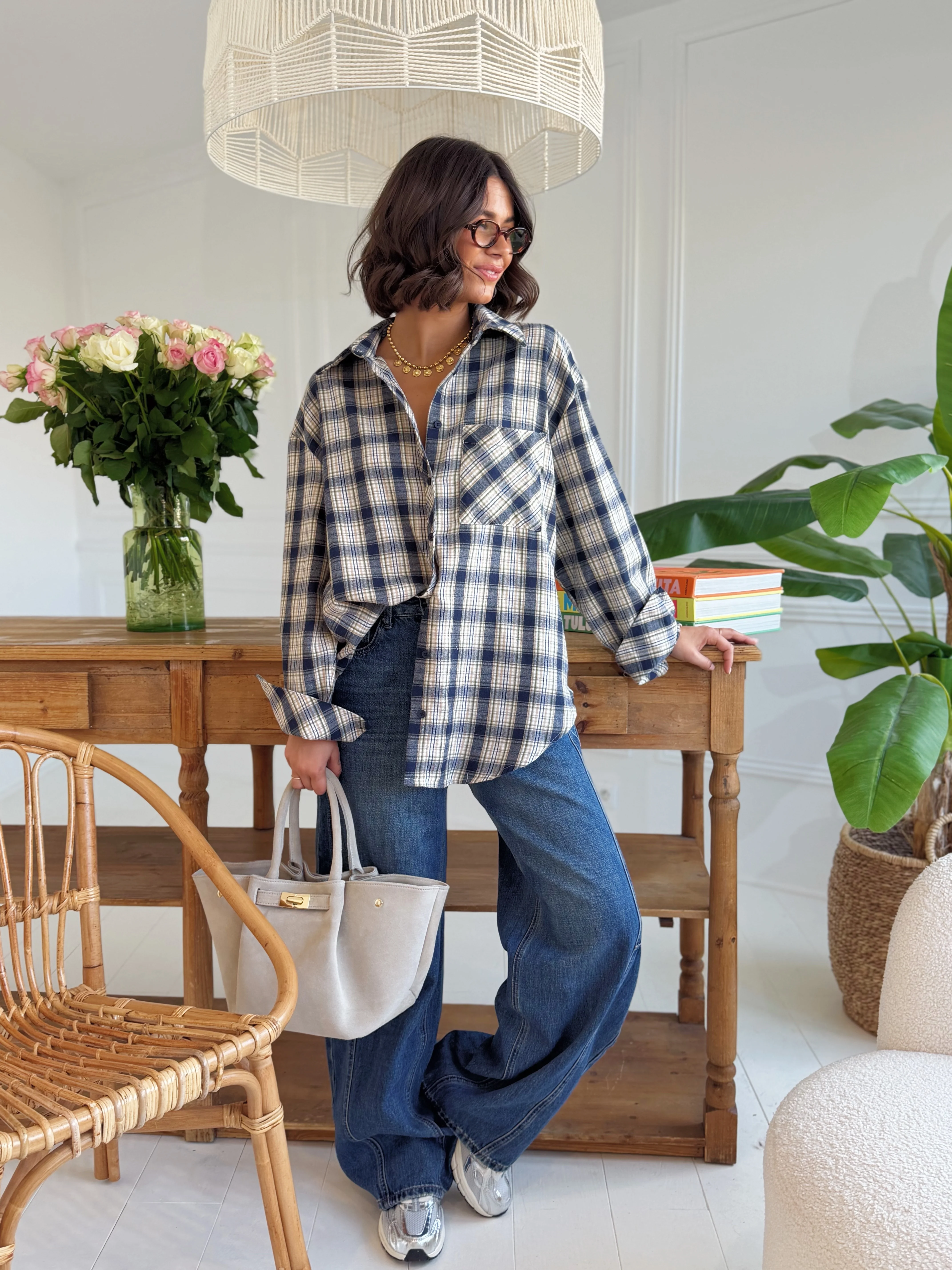 Chemise à CARREAUX marine&beige - Image 3