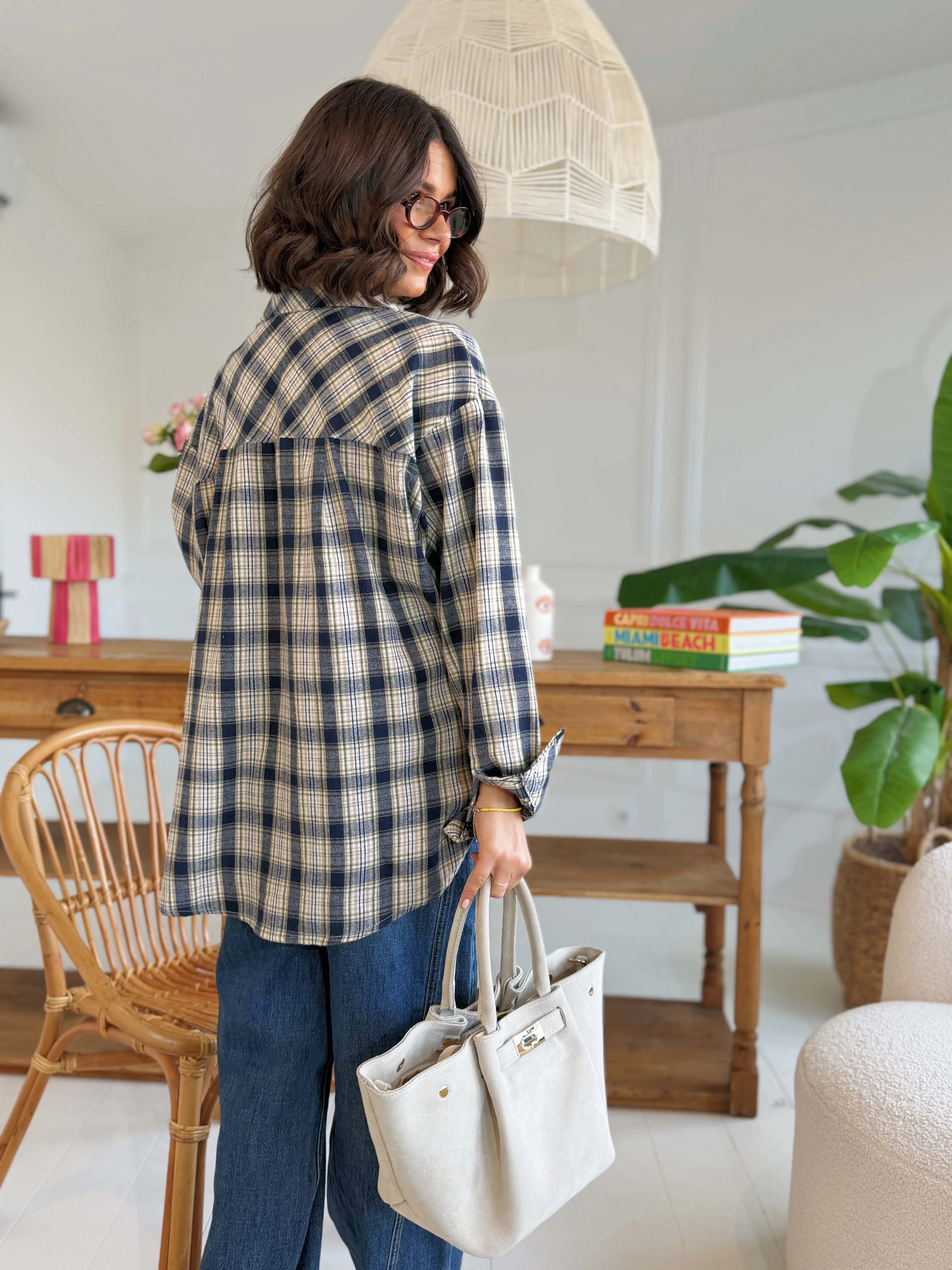 Chemise à CARREAUX marine&beige - Image 4
