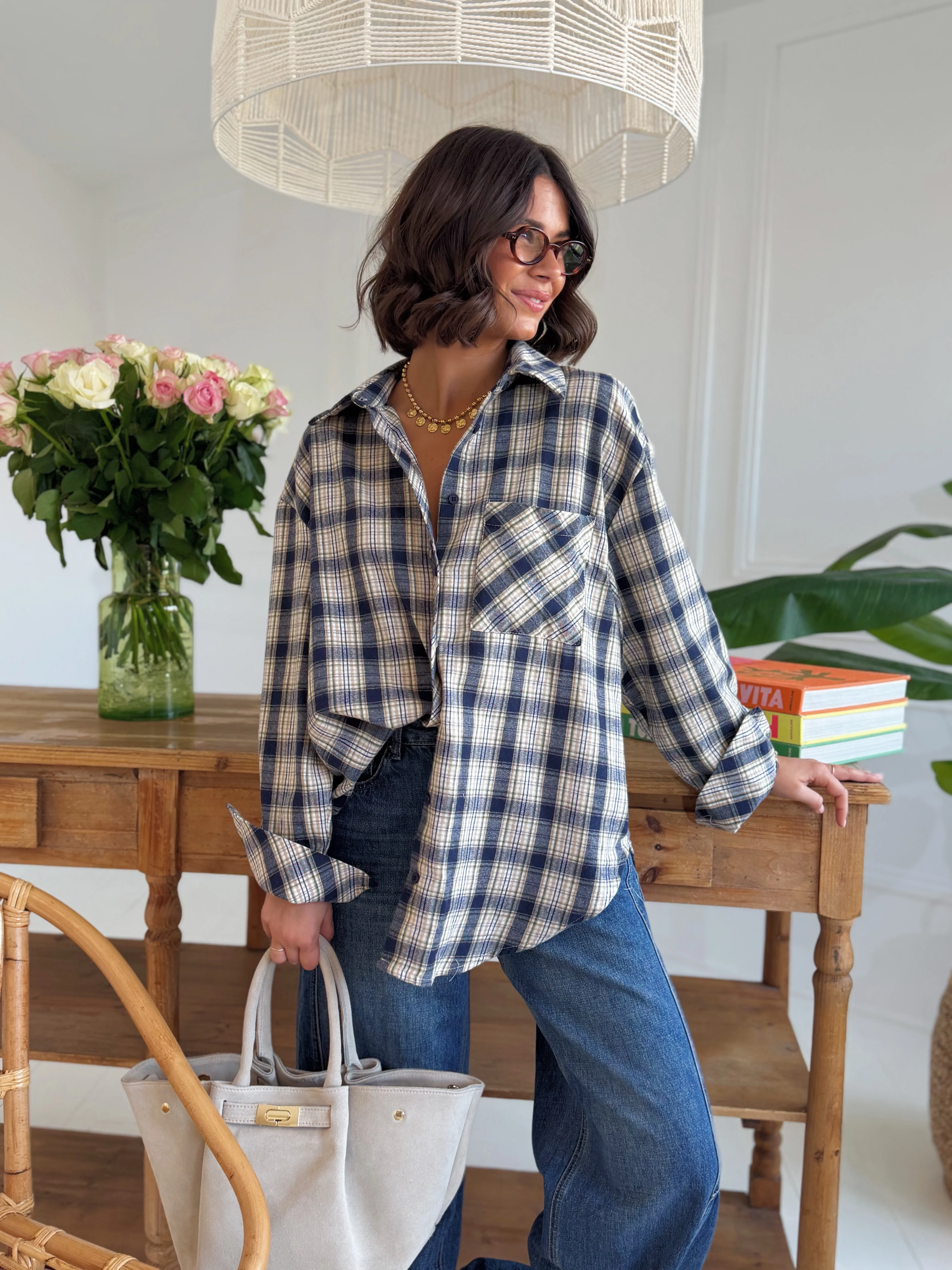Chemise à CARREAUX marine&beige - Image 5