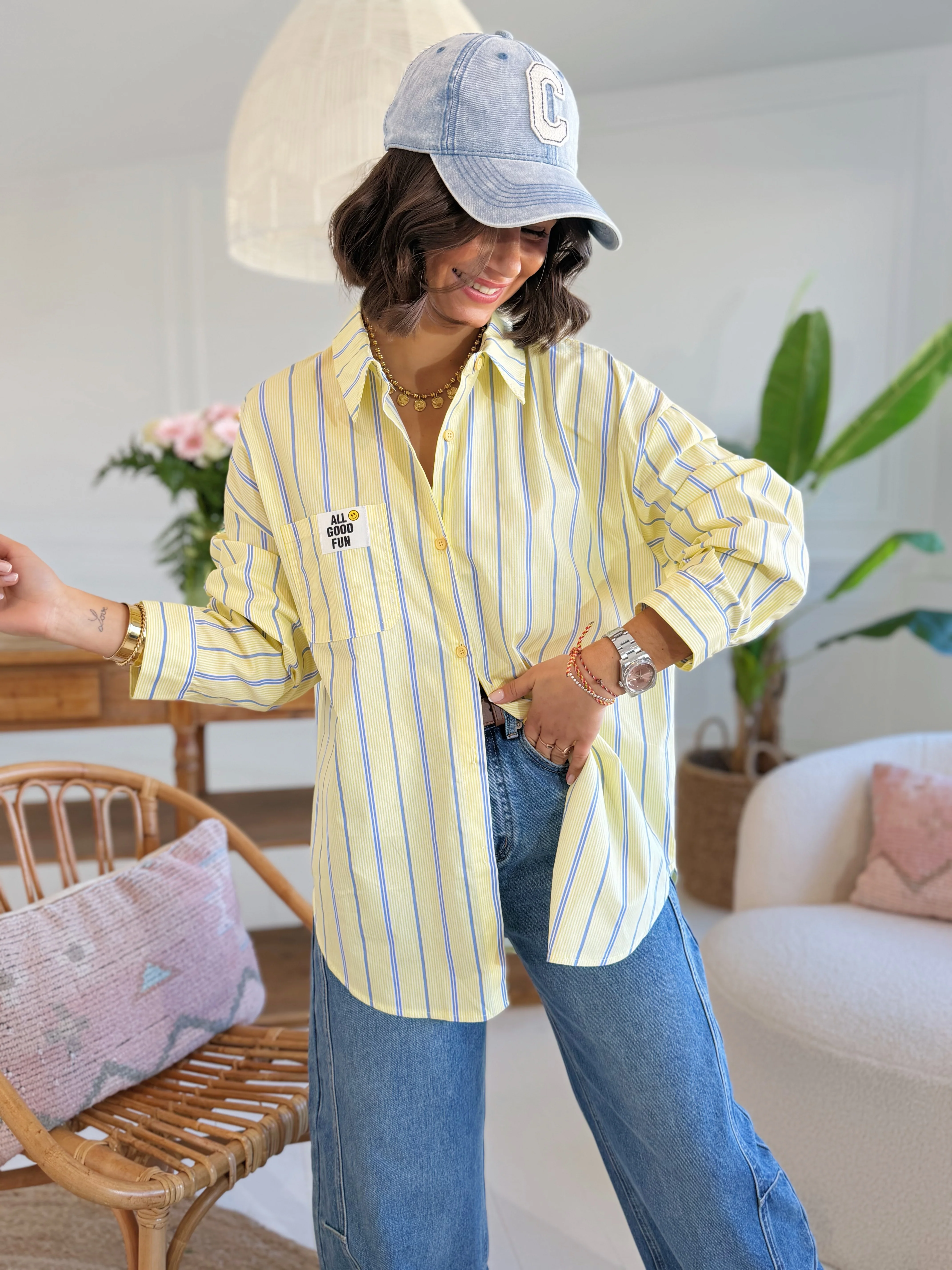 Chemise ALL GOOD FUN rayée jaune&bleu - Image 2