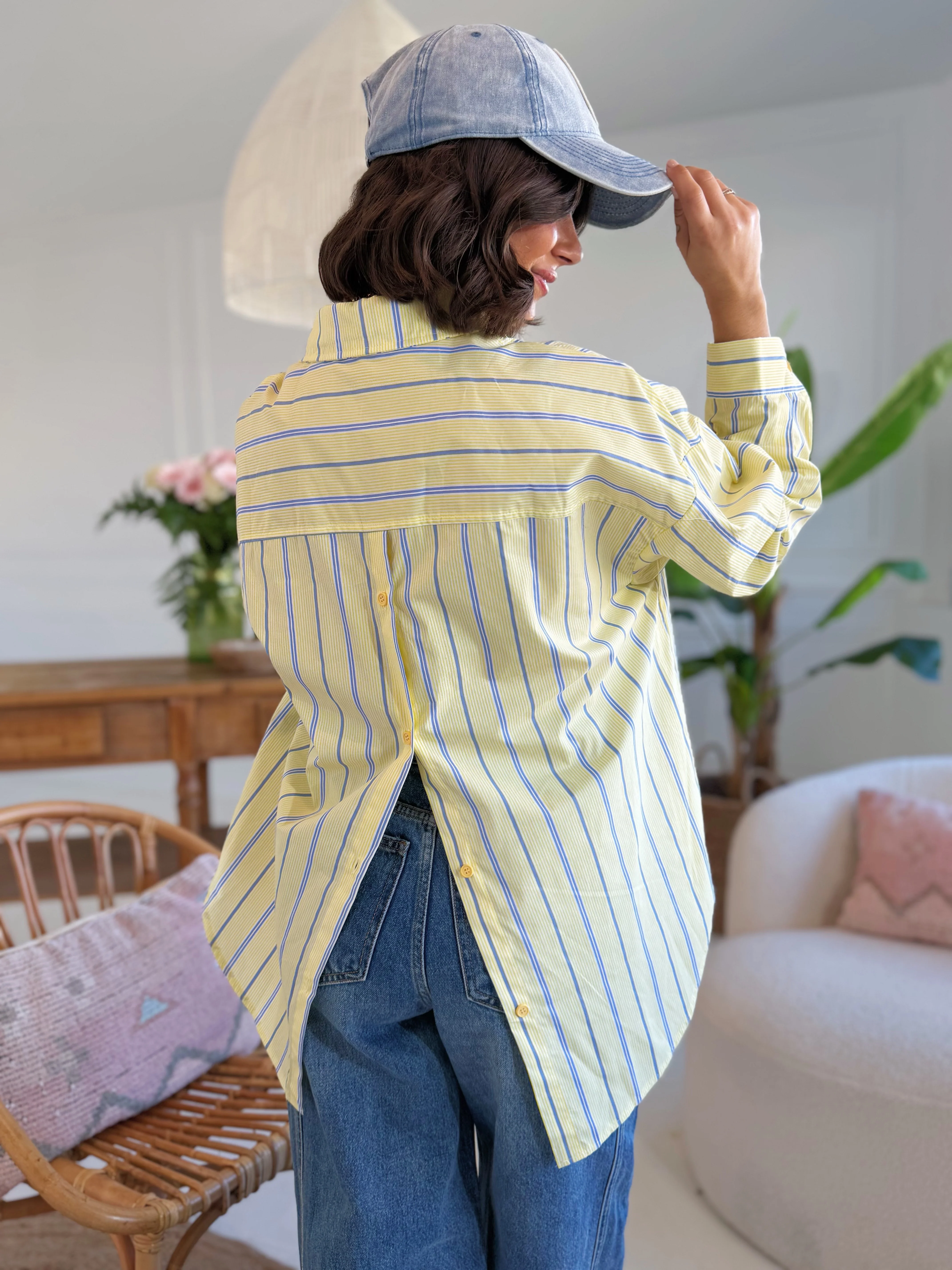 Chemise ALL GOOD FUN rayée jaune&bleu - Image 3