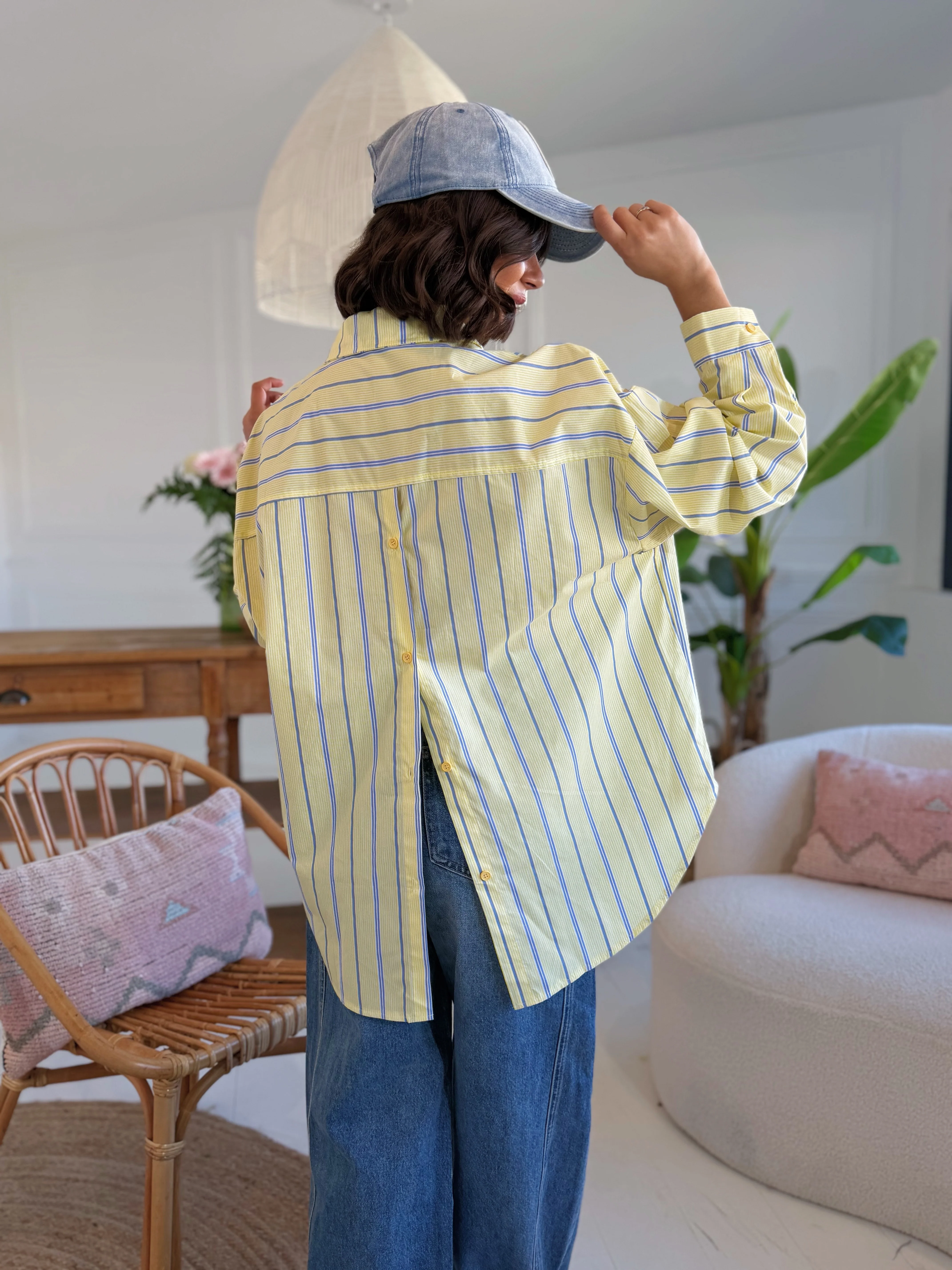 Chemise ALL GOOD FUN rayée jaune&bleu - Image 4