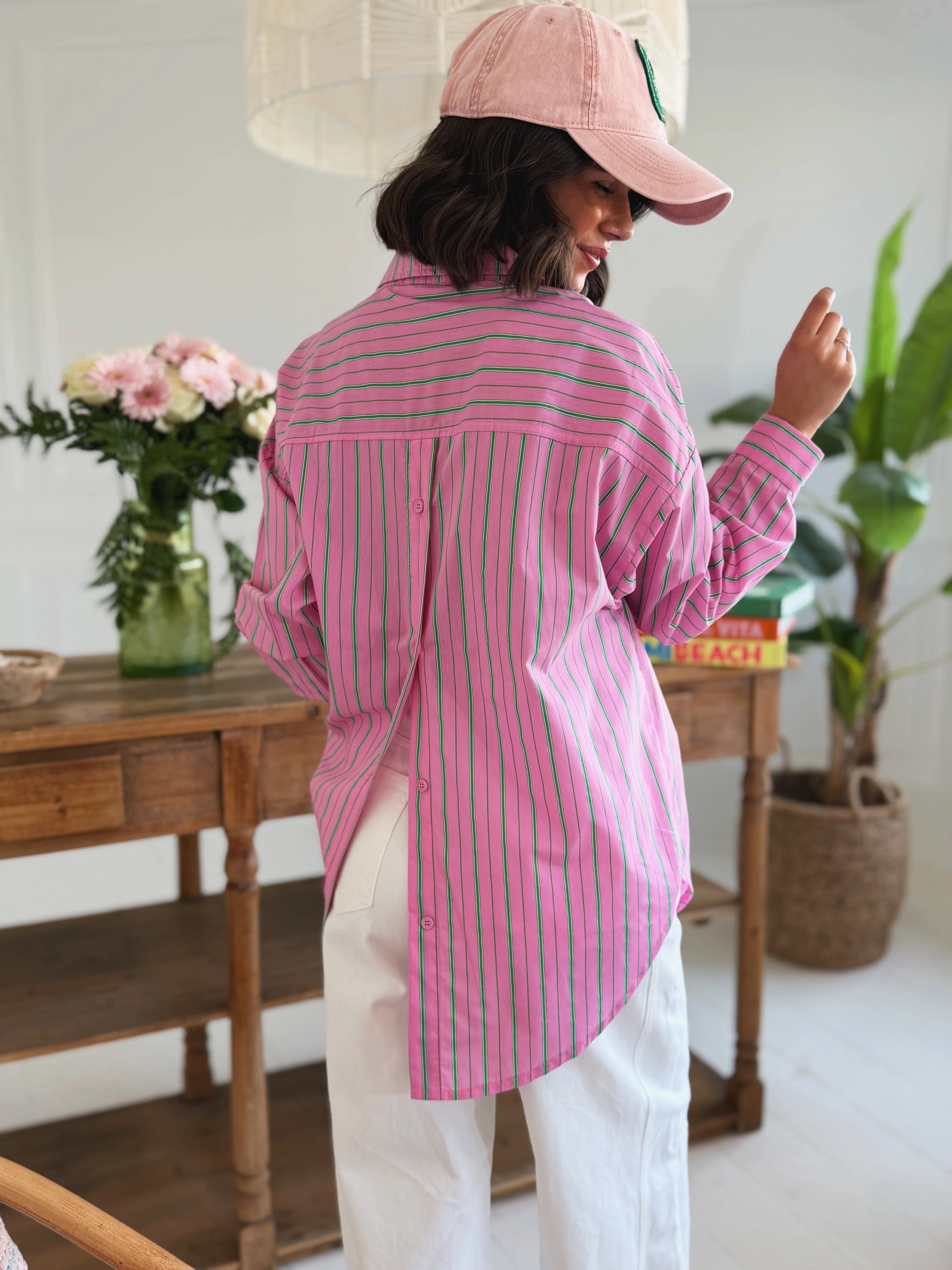 Chemise ALL GOOD FUN rayée rose&vert - Image 2