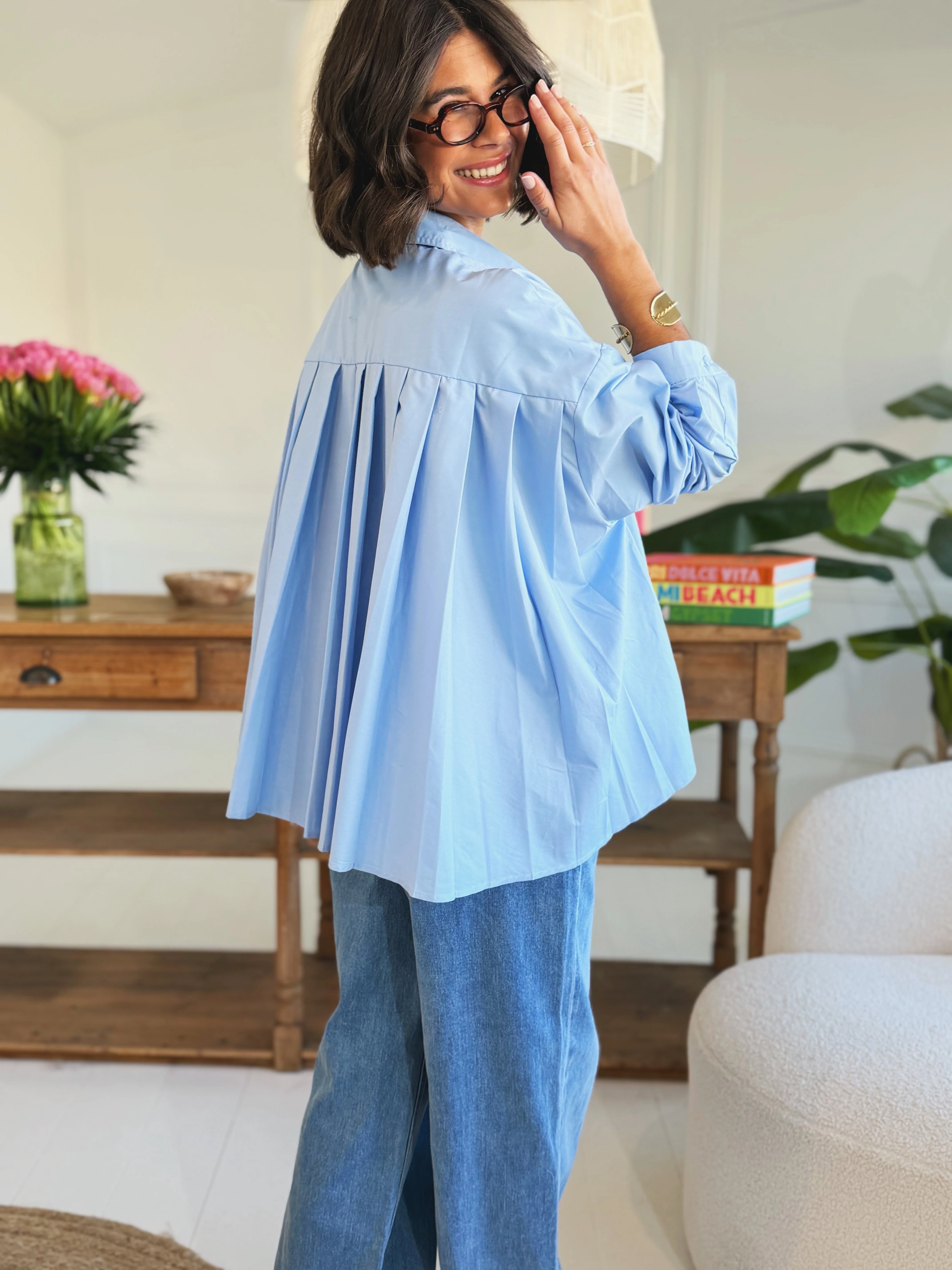 Chemise CHARLOTTE plissée bleu - Image 3