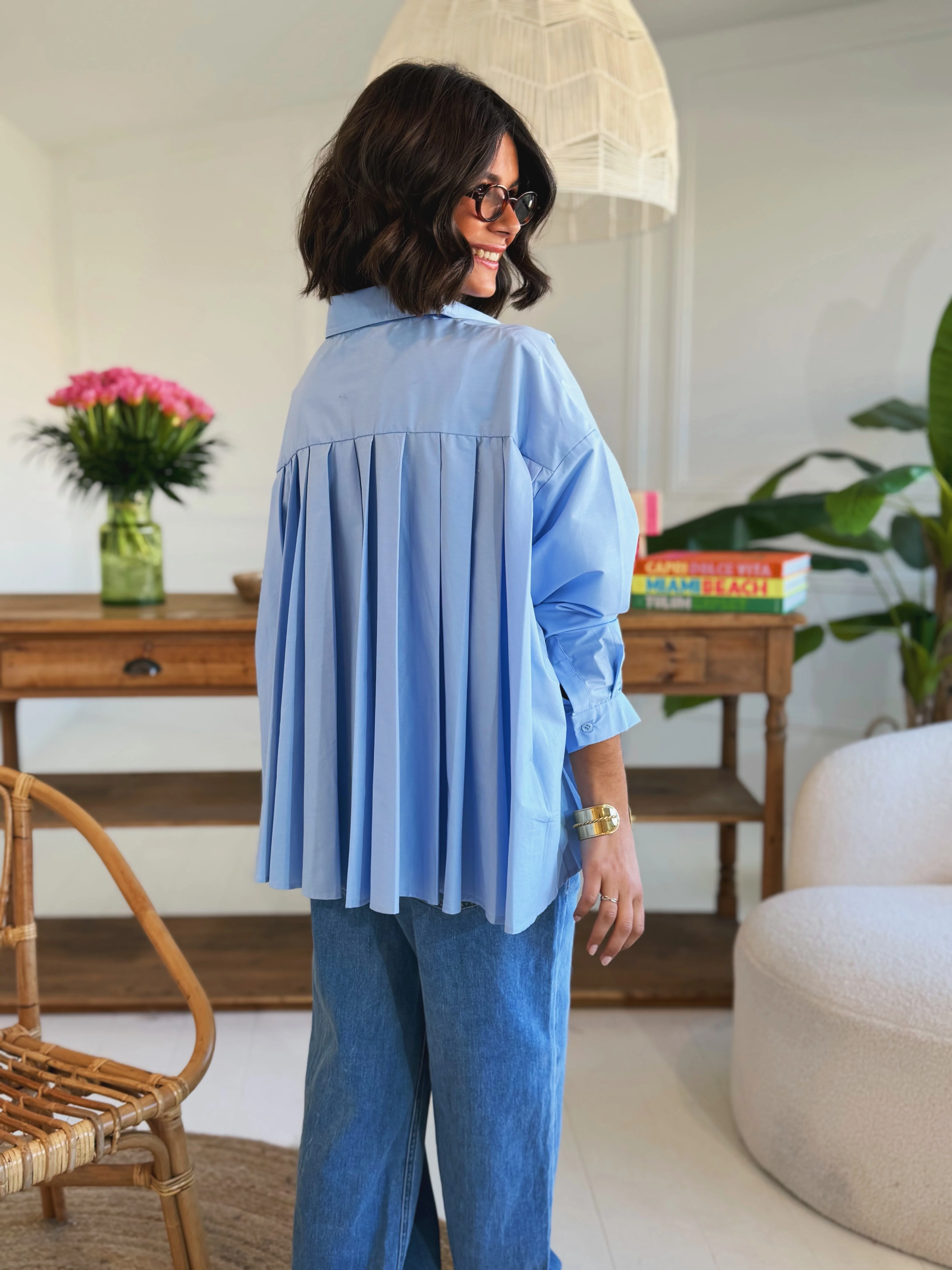 Chemise CHARLOTTE plissée bleu - Image 4