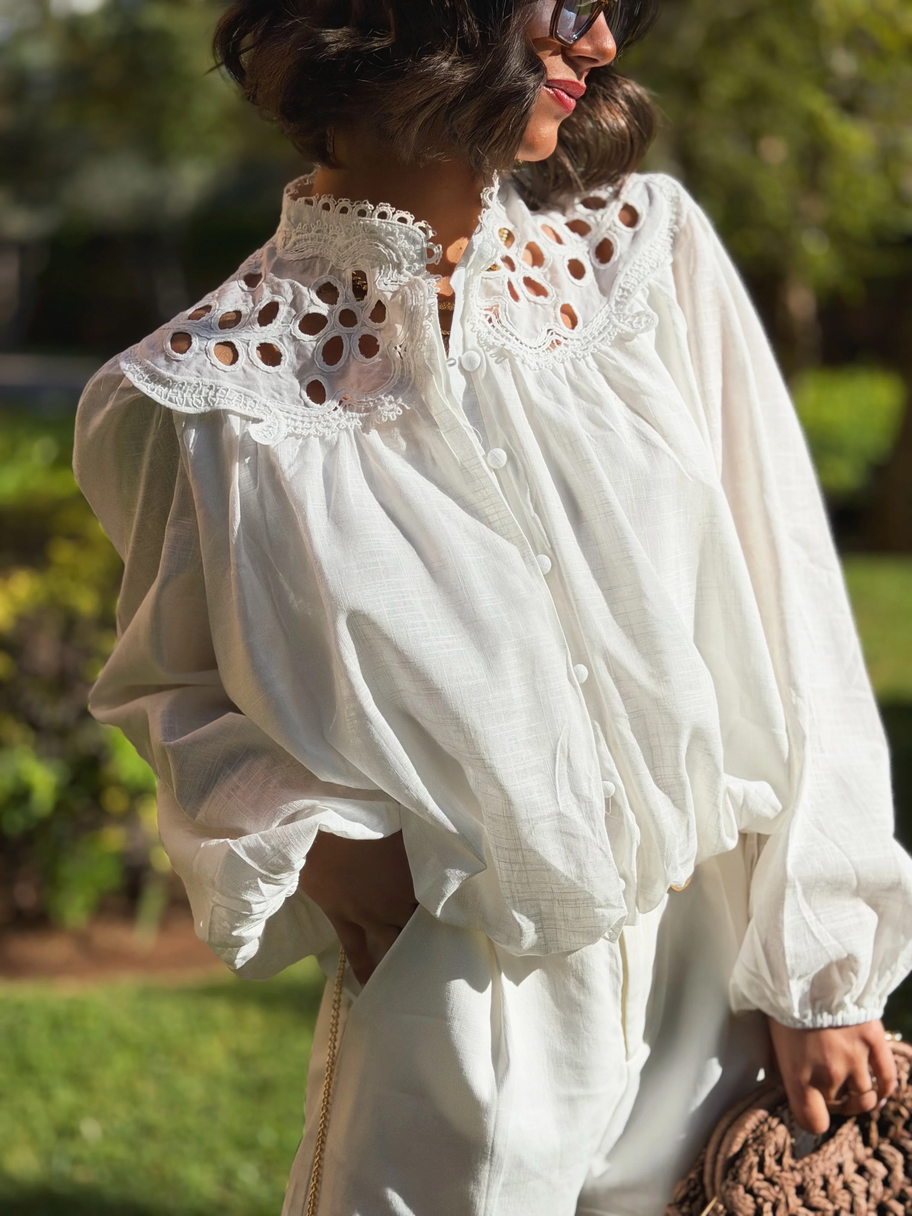 Chemise LOUISE en broderie blanc