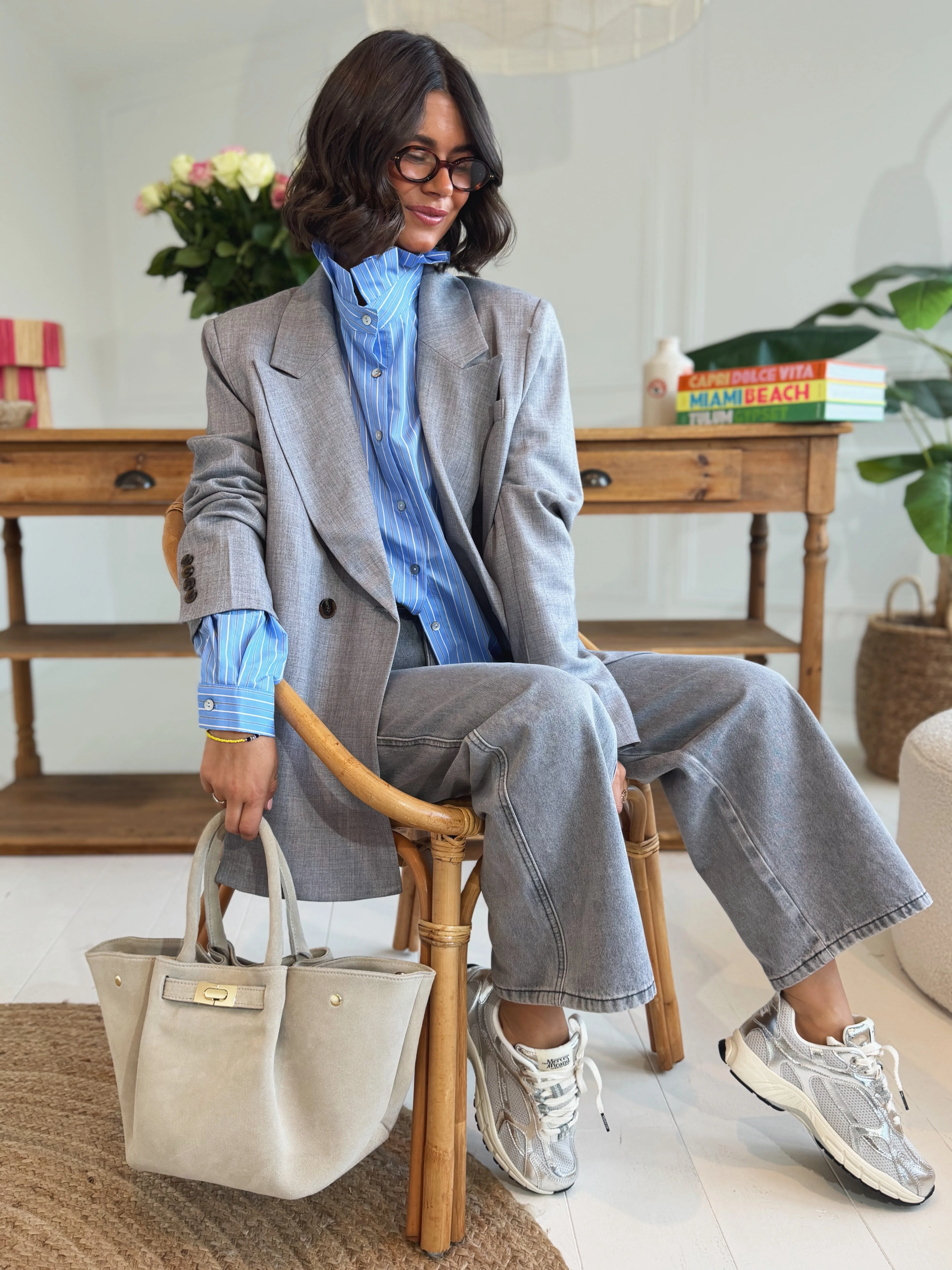 Chemise col victorien rayée bleu&gris - Image 3