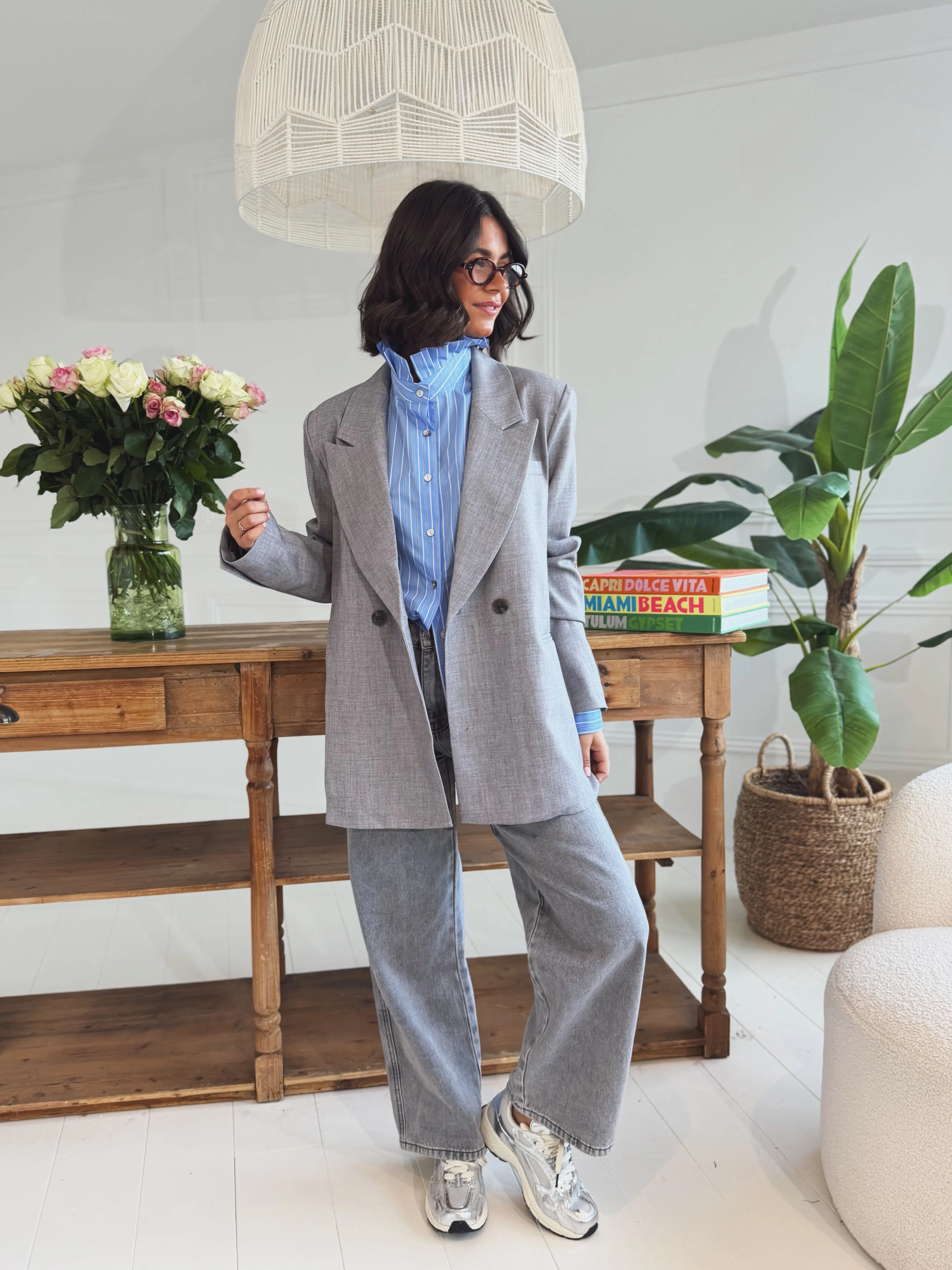 Chemise col victorien rayée bleu&gris - Image 7