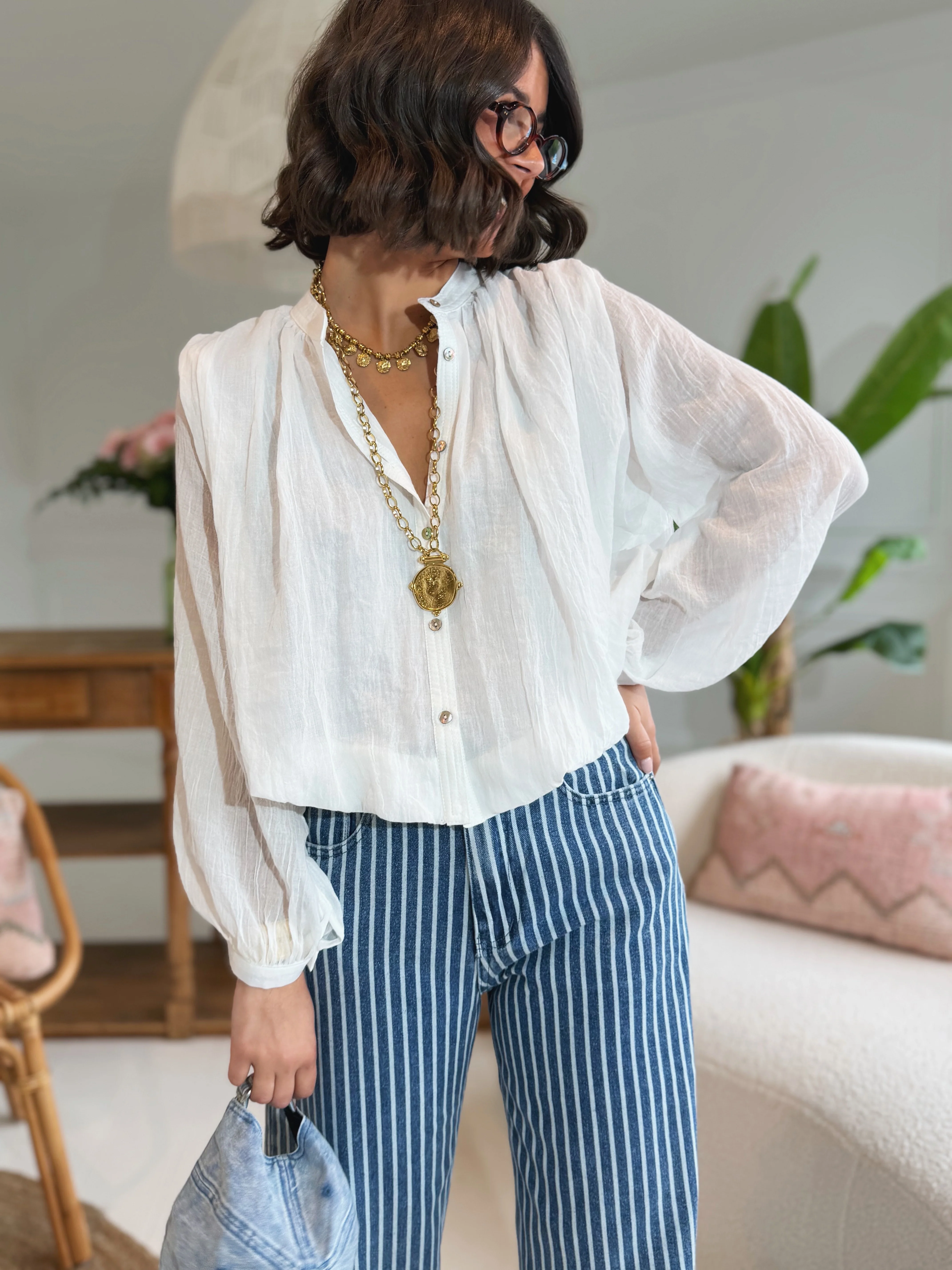 Chemise courte en voile de coton LYLOU blanc - Image 4