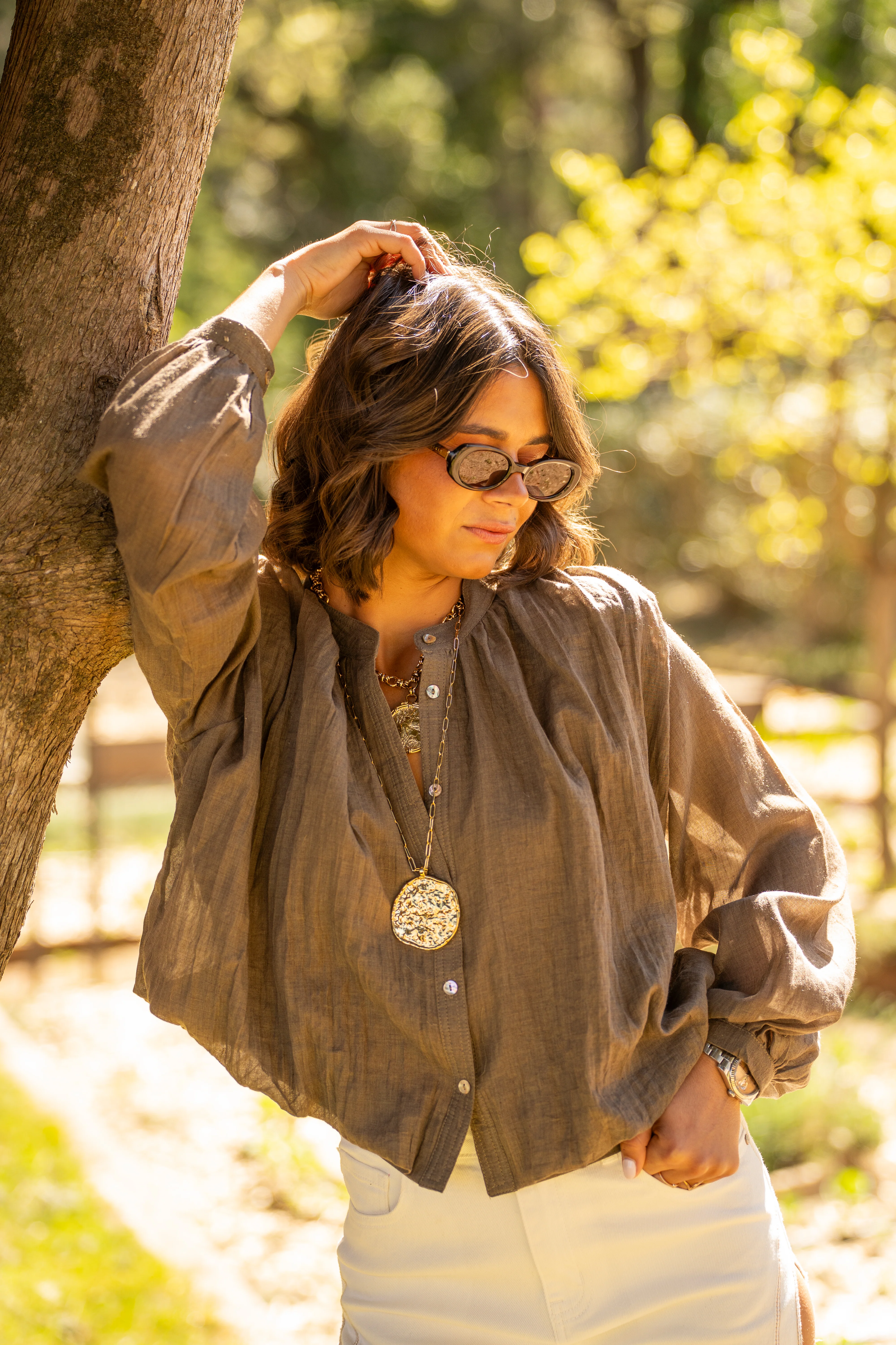 Chemise courte en voile de coton LYLOU chocolat - Image 4