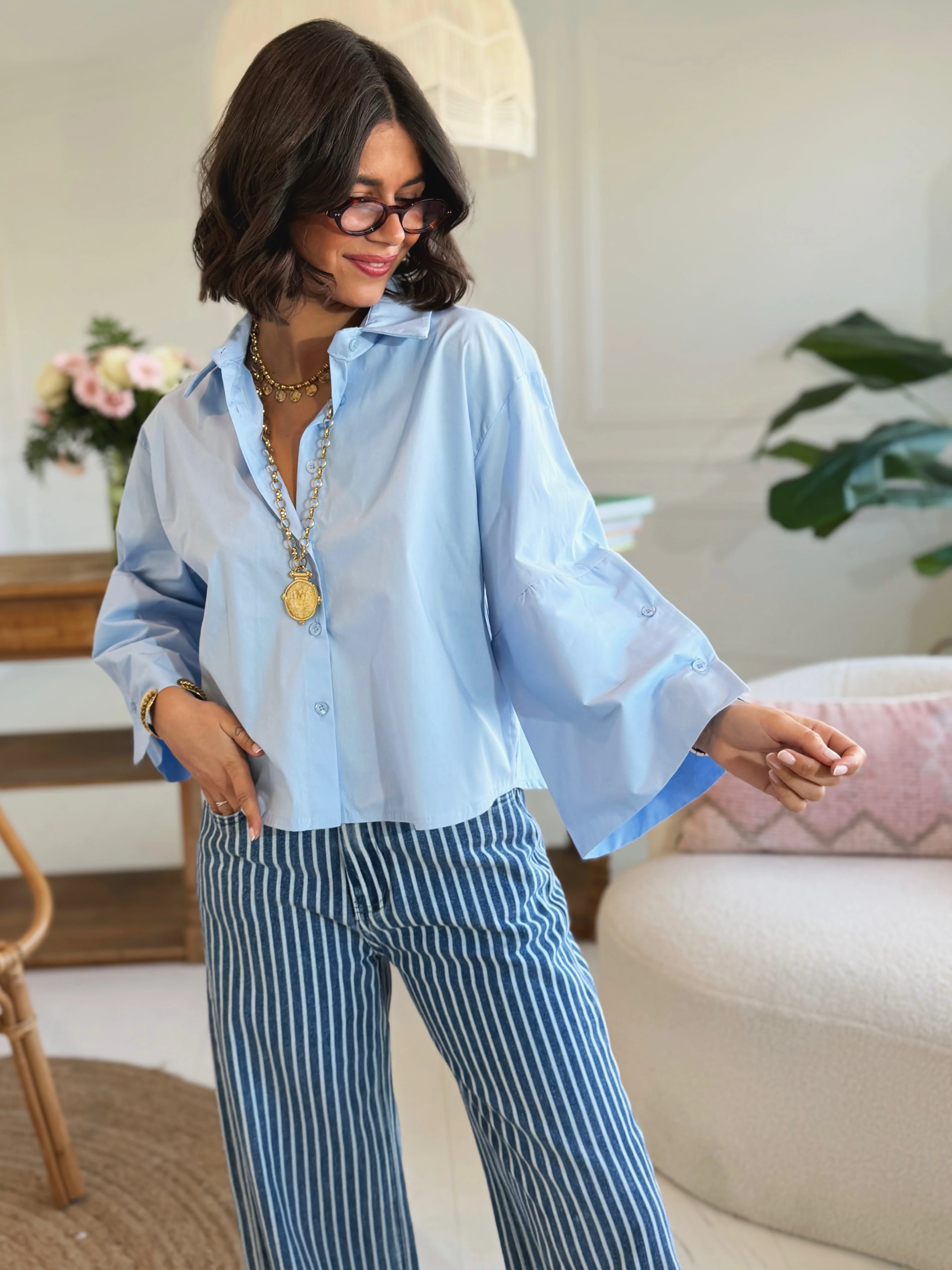 Chemise courte RAPH bleu ciel