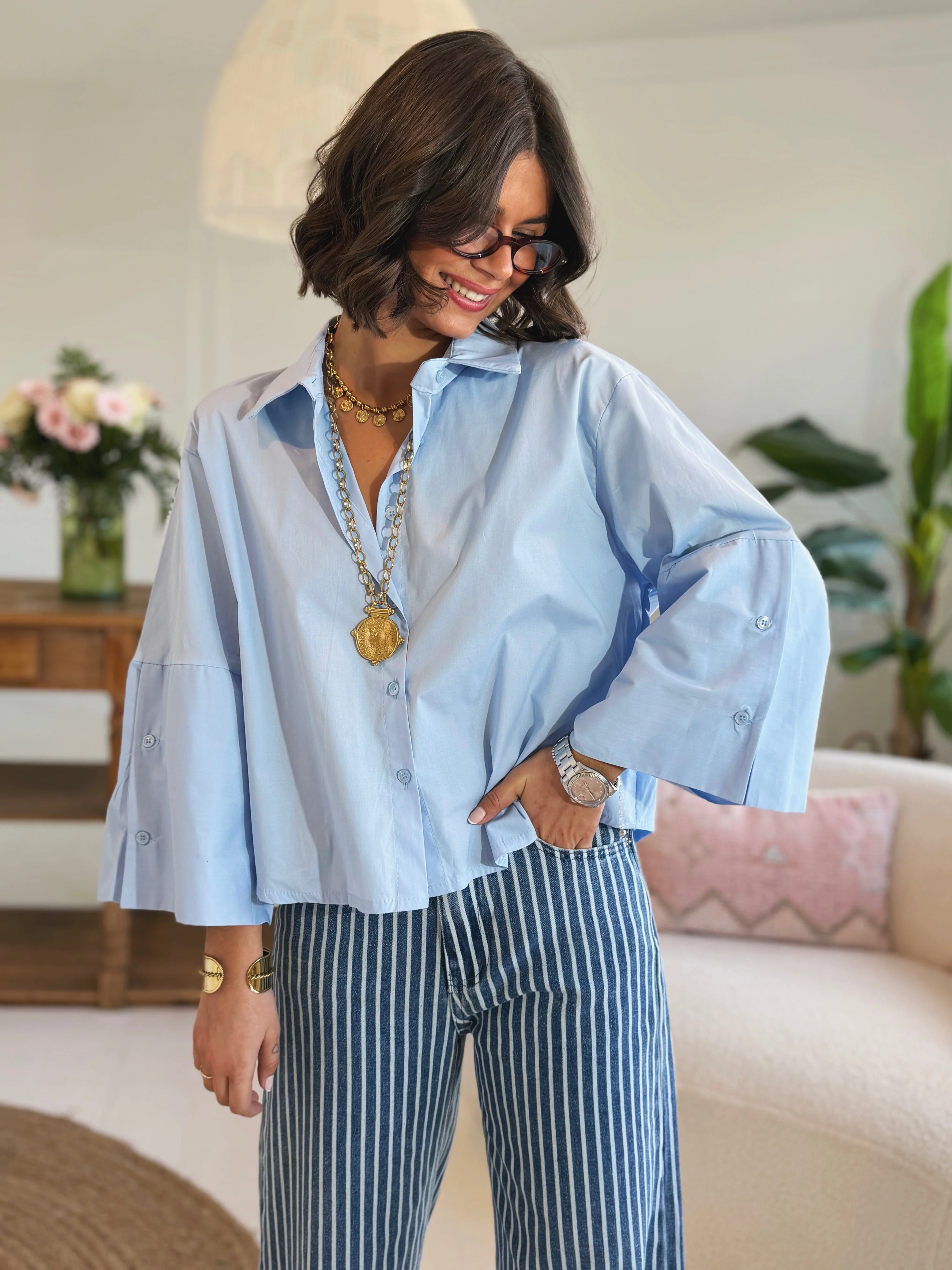 Chemise courte RAPH bleu ciel - Image 2