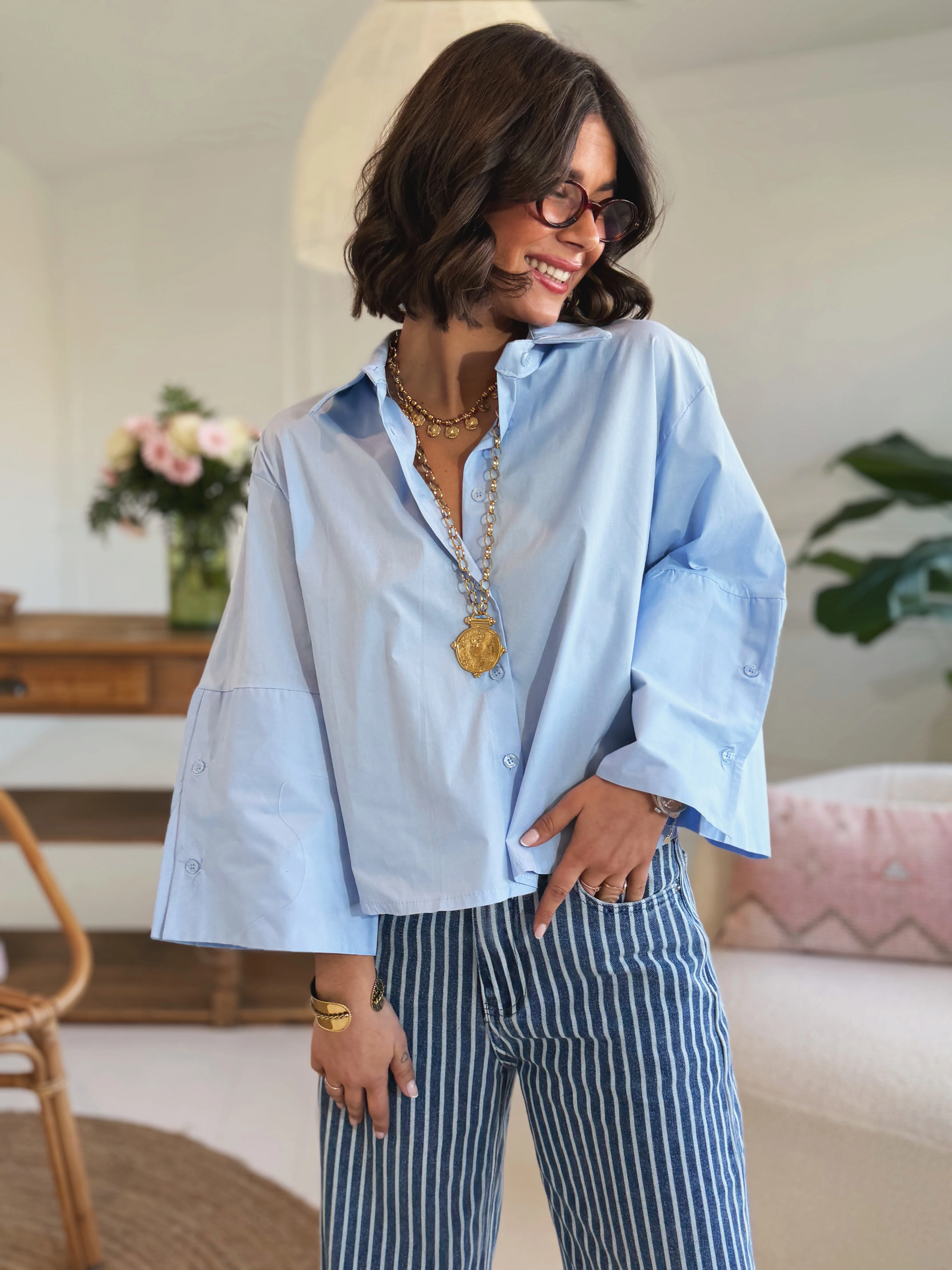 Chemise courte RAPH bleu ciel - Image 3