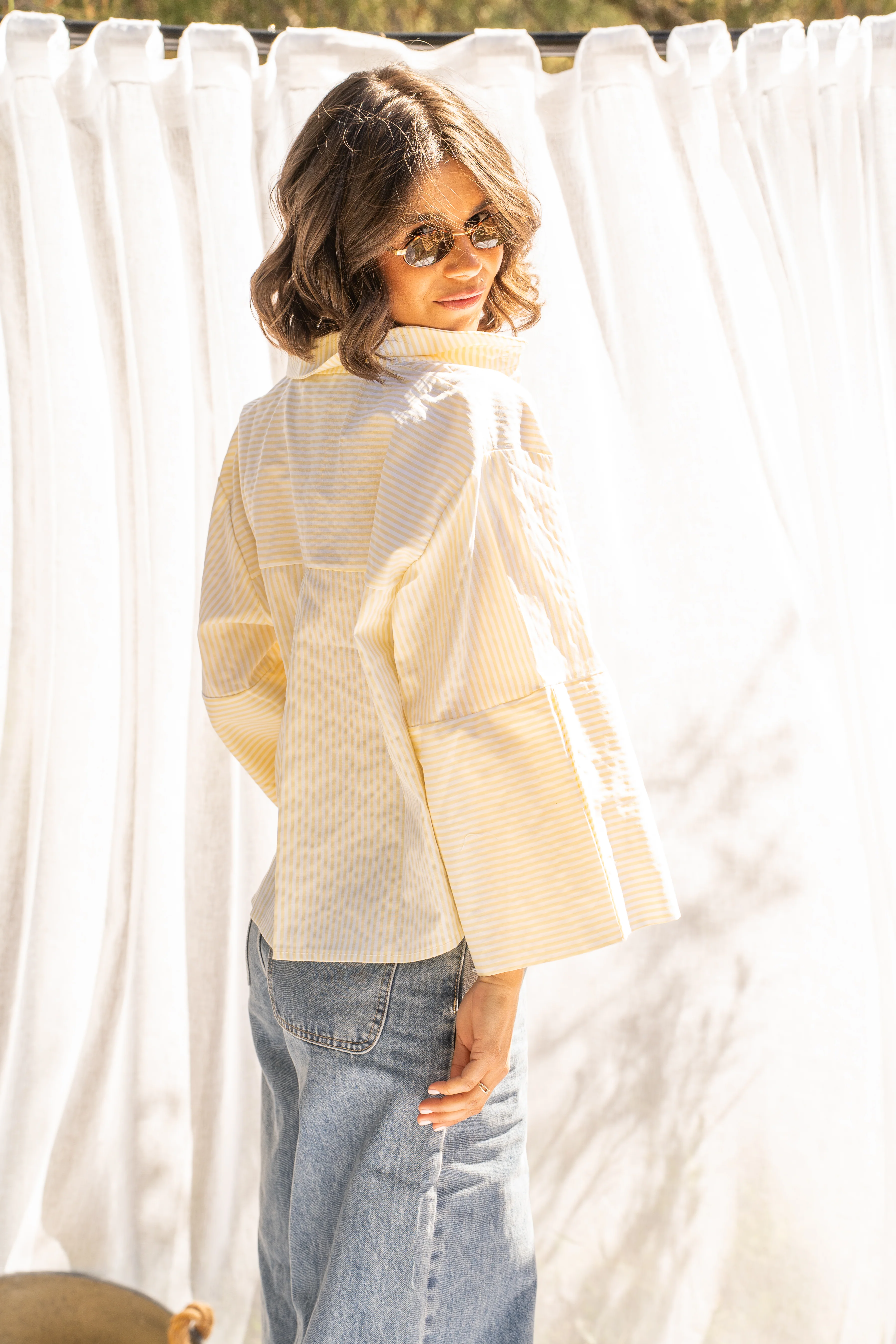 Chemise courte RAPH jaune rayée blanc - Image 5