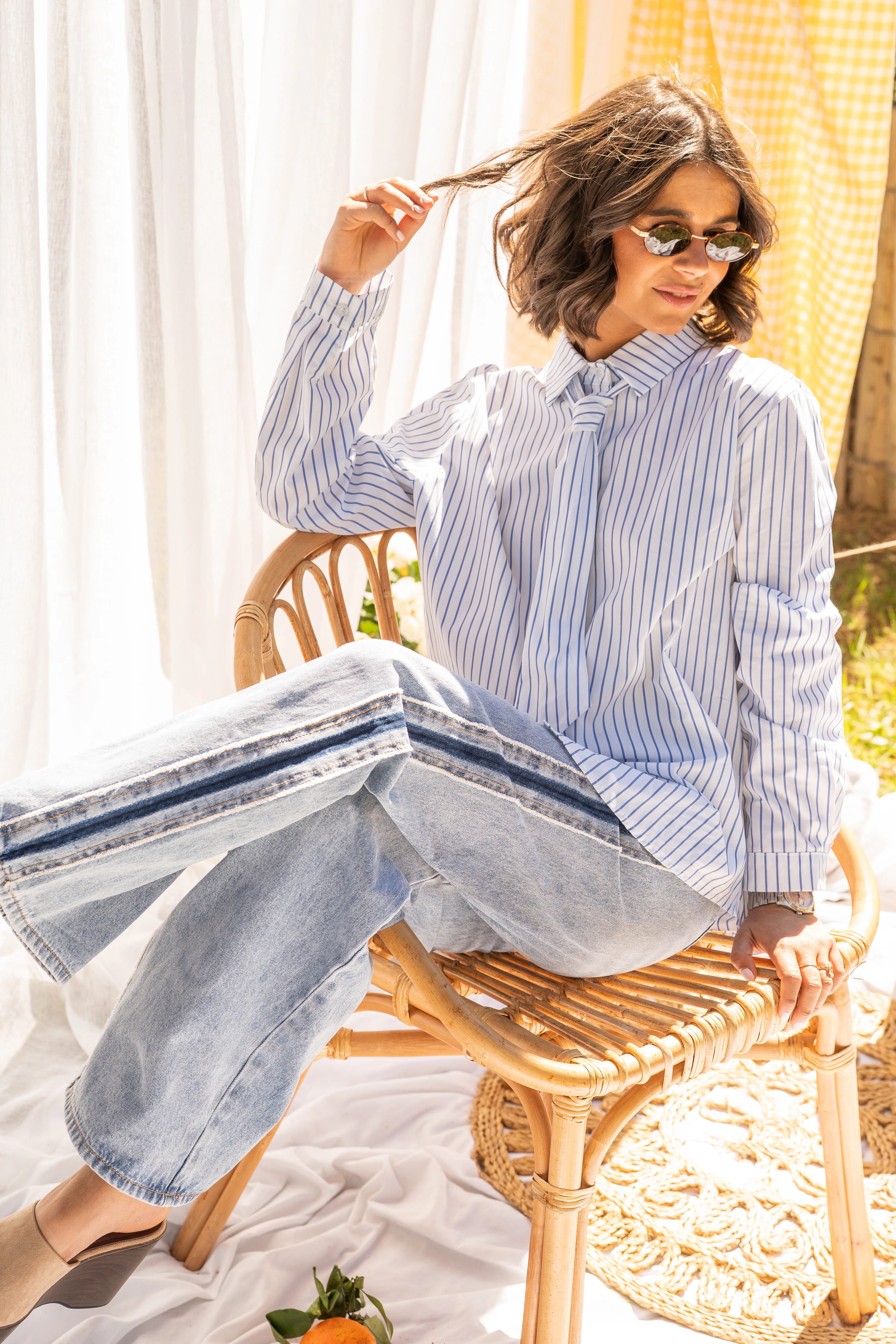 Chemise CRAVATE blanc rayée bleu