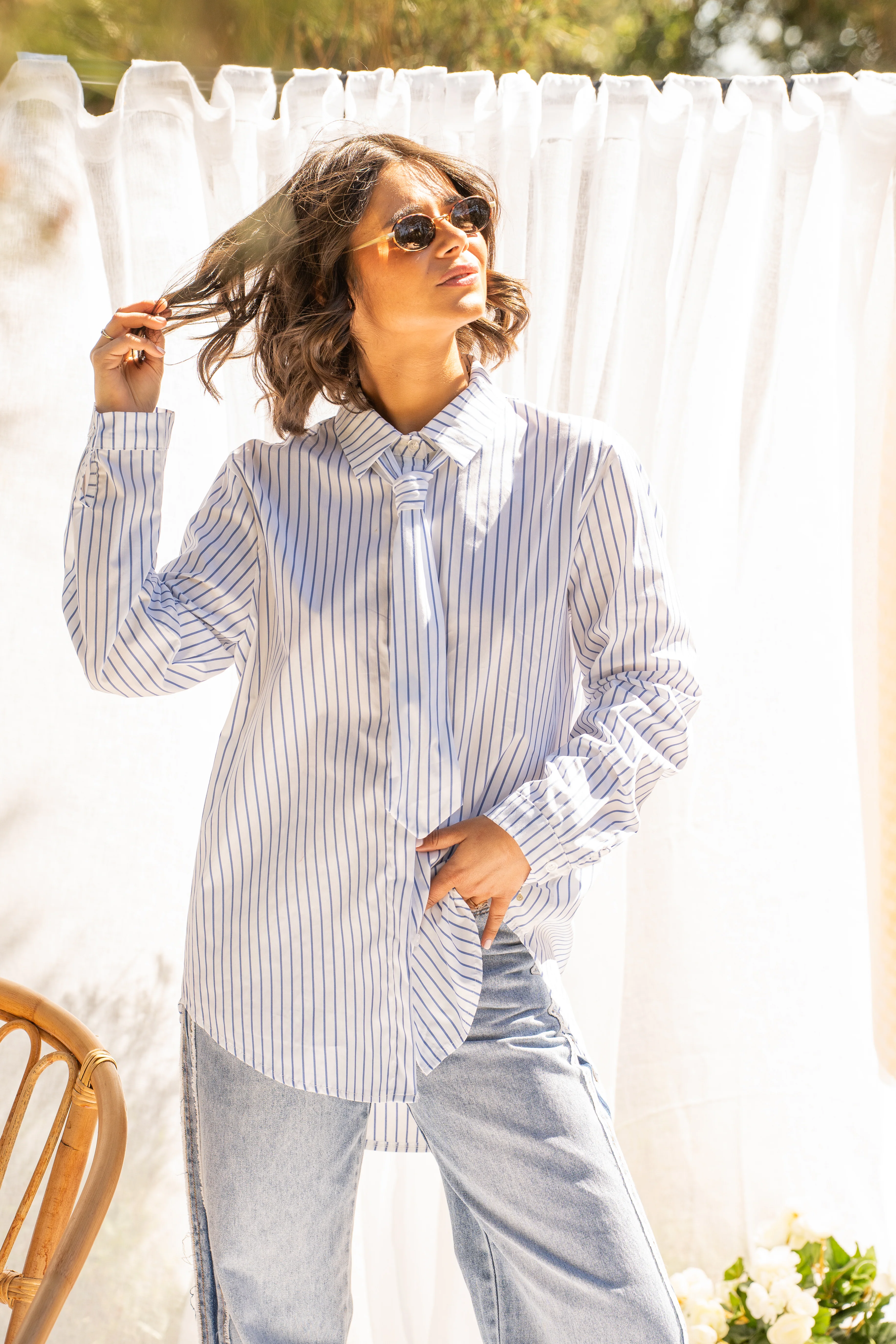 Chemise CRAVATE blanc rayée bleu - Image 3