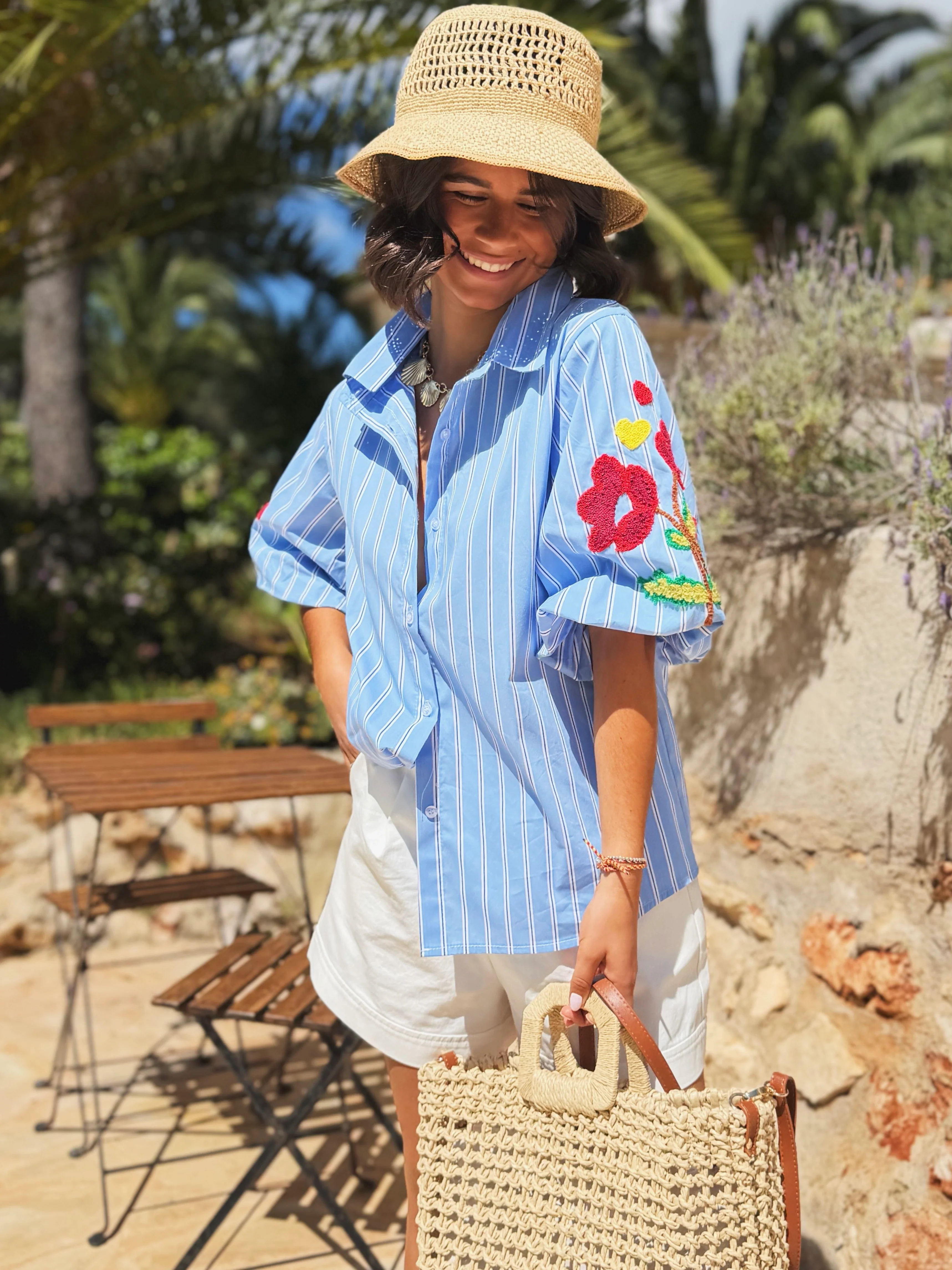 Chemise ballon RAYÉE bleu & ses broderies - Image 3