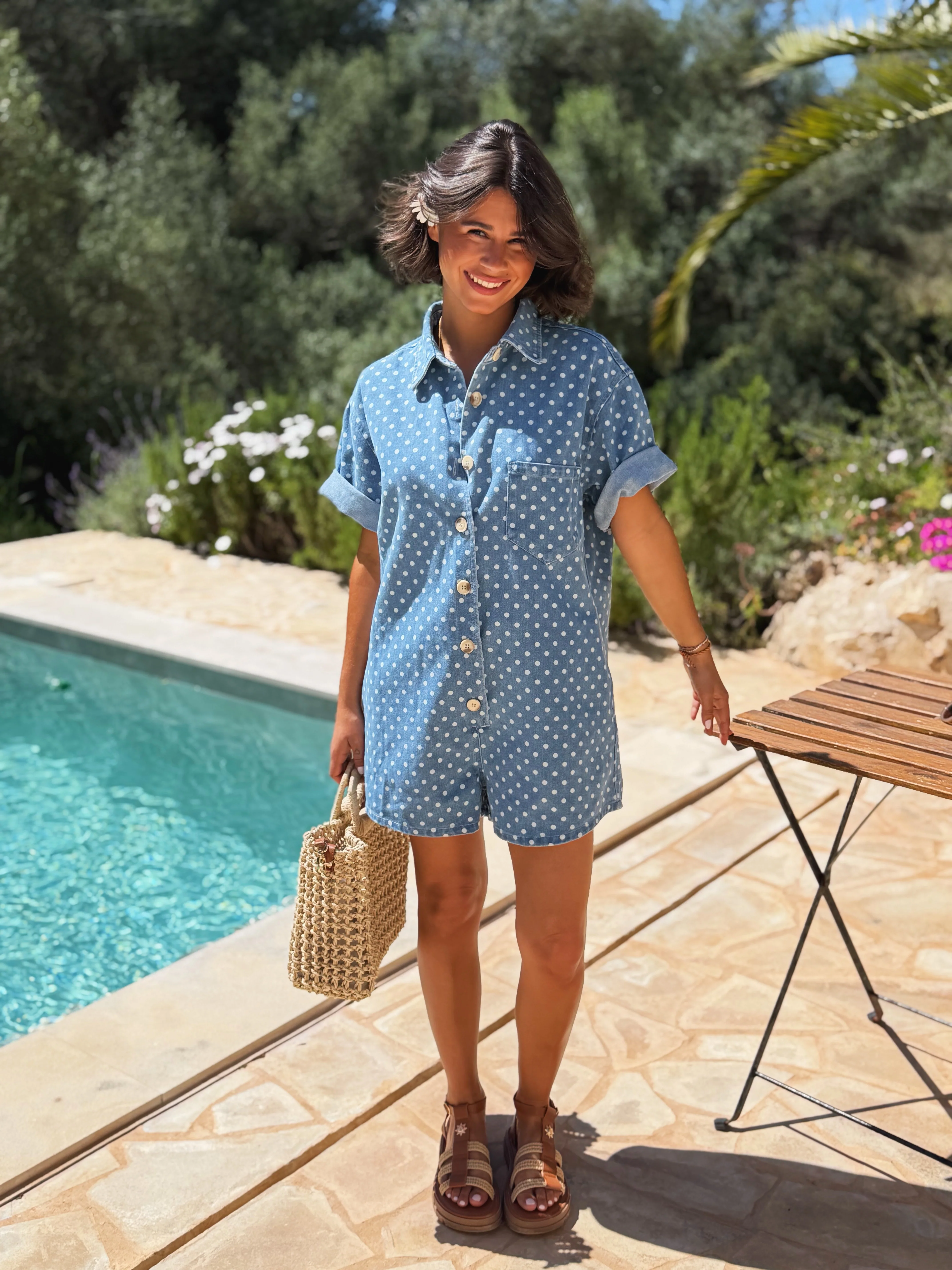 Combi-short OHLALA denim à pois - Image 2