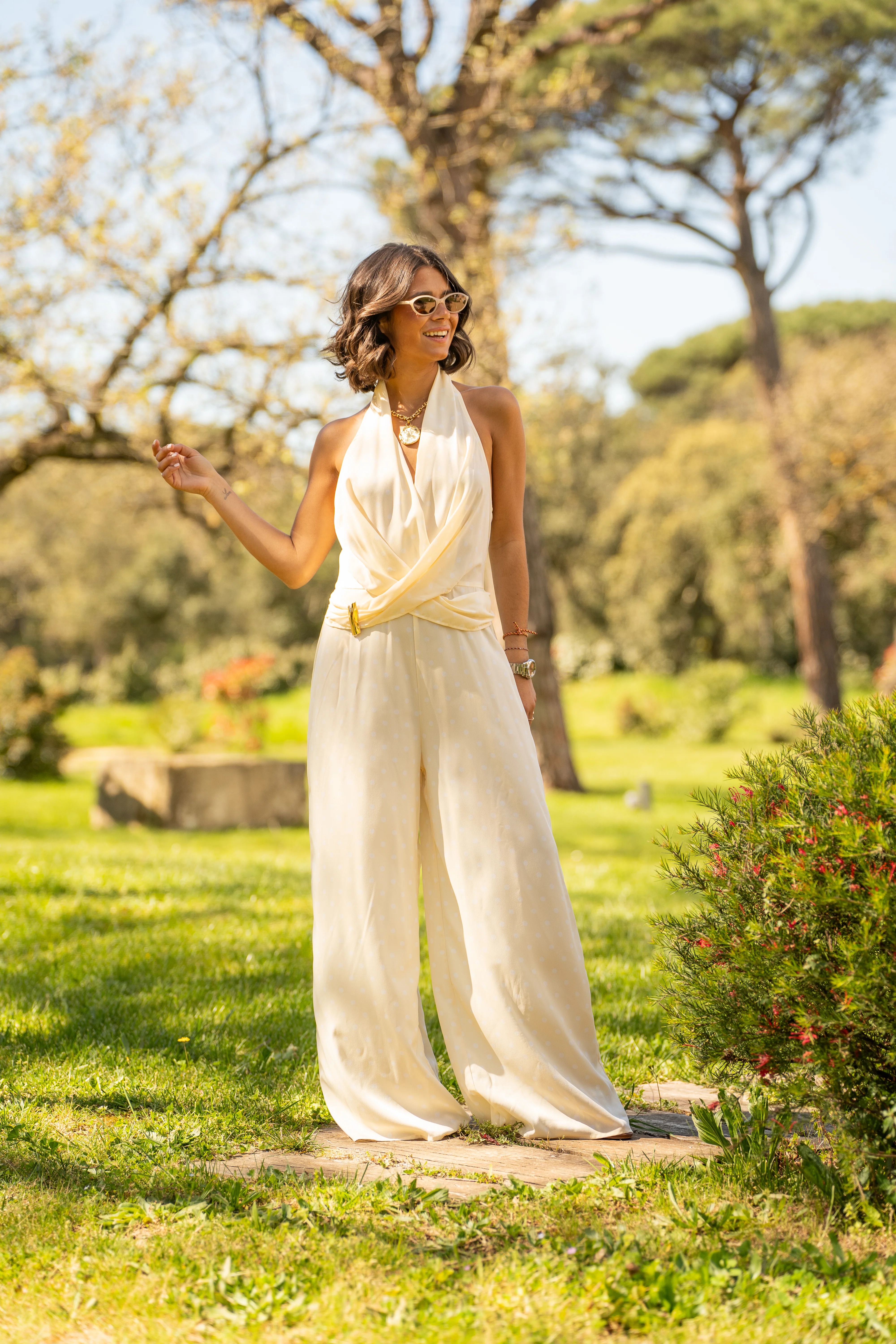 Combinaison pantalon à pois jaune