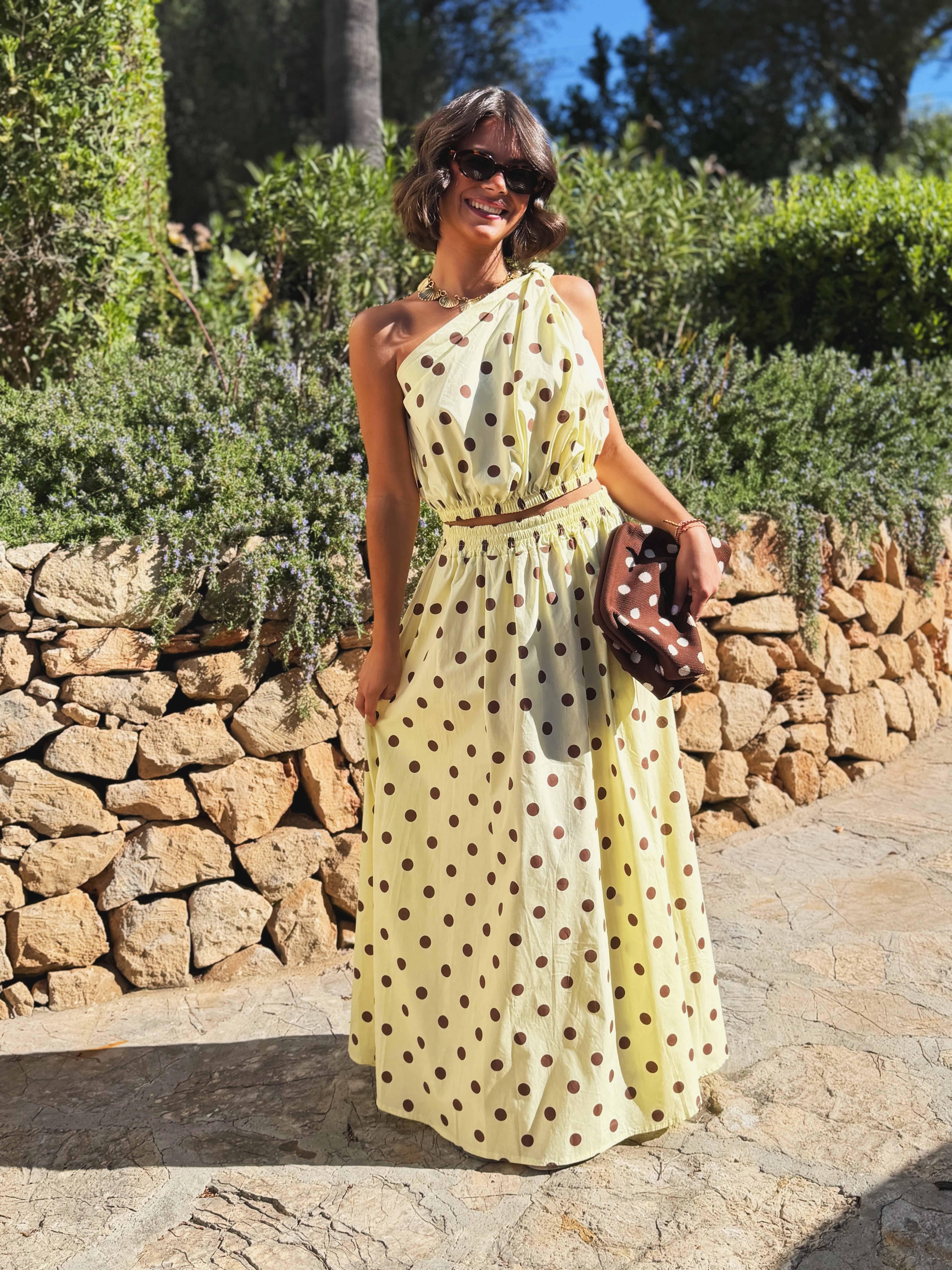 Ensemble PAROS polka dots jaune&chocolat (pré-commande)