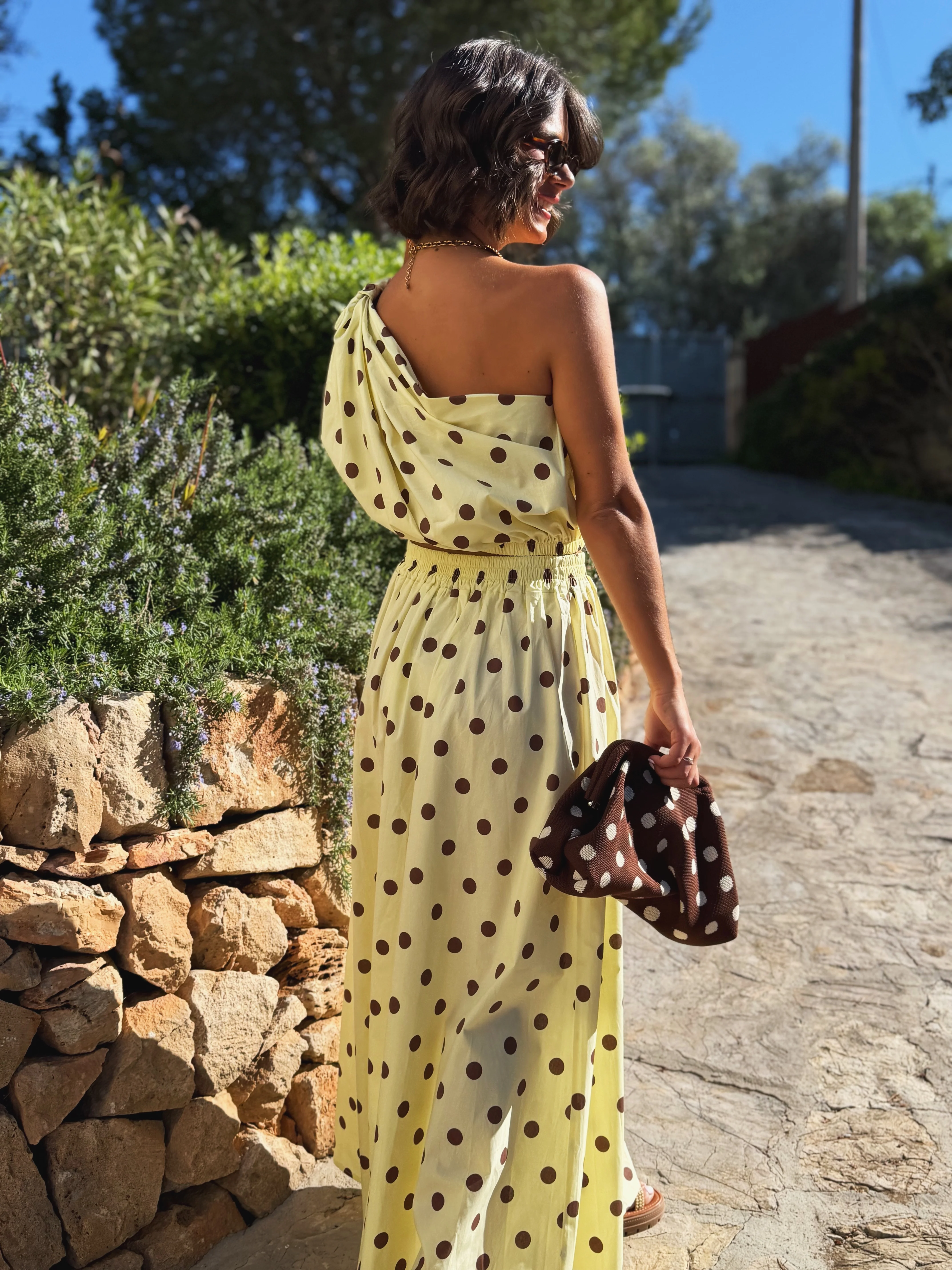 Ensemble PAROS polka dots jaune&chocolat (pré-commande) - Image 2