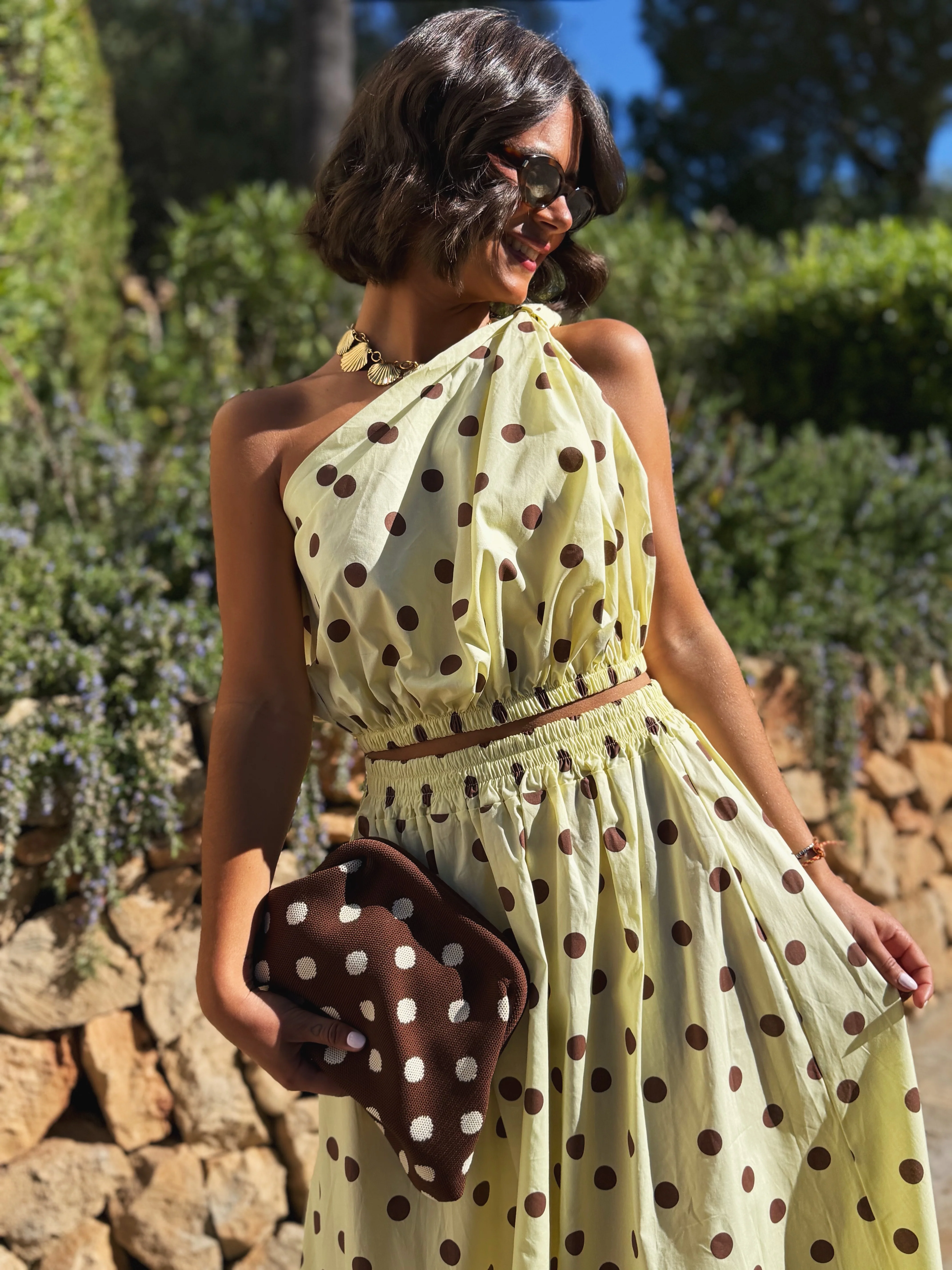 Ensemble PAROS polka dots jaune&chocolat (pré-commande) - Image 3