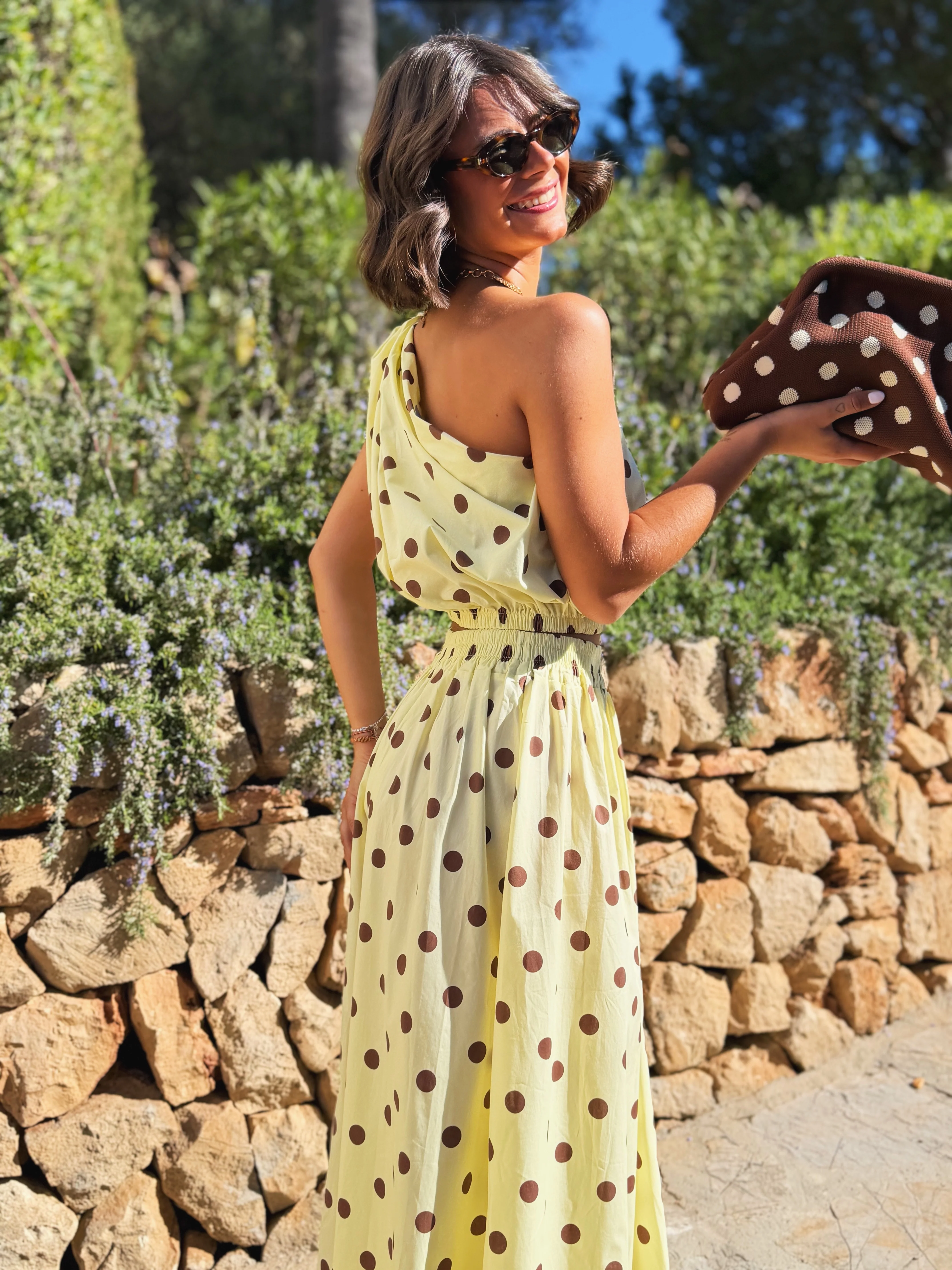 Ensemble PAROS polka dots jaune&chocolat (pré-commande) - Image 4