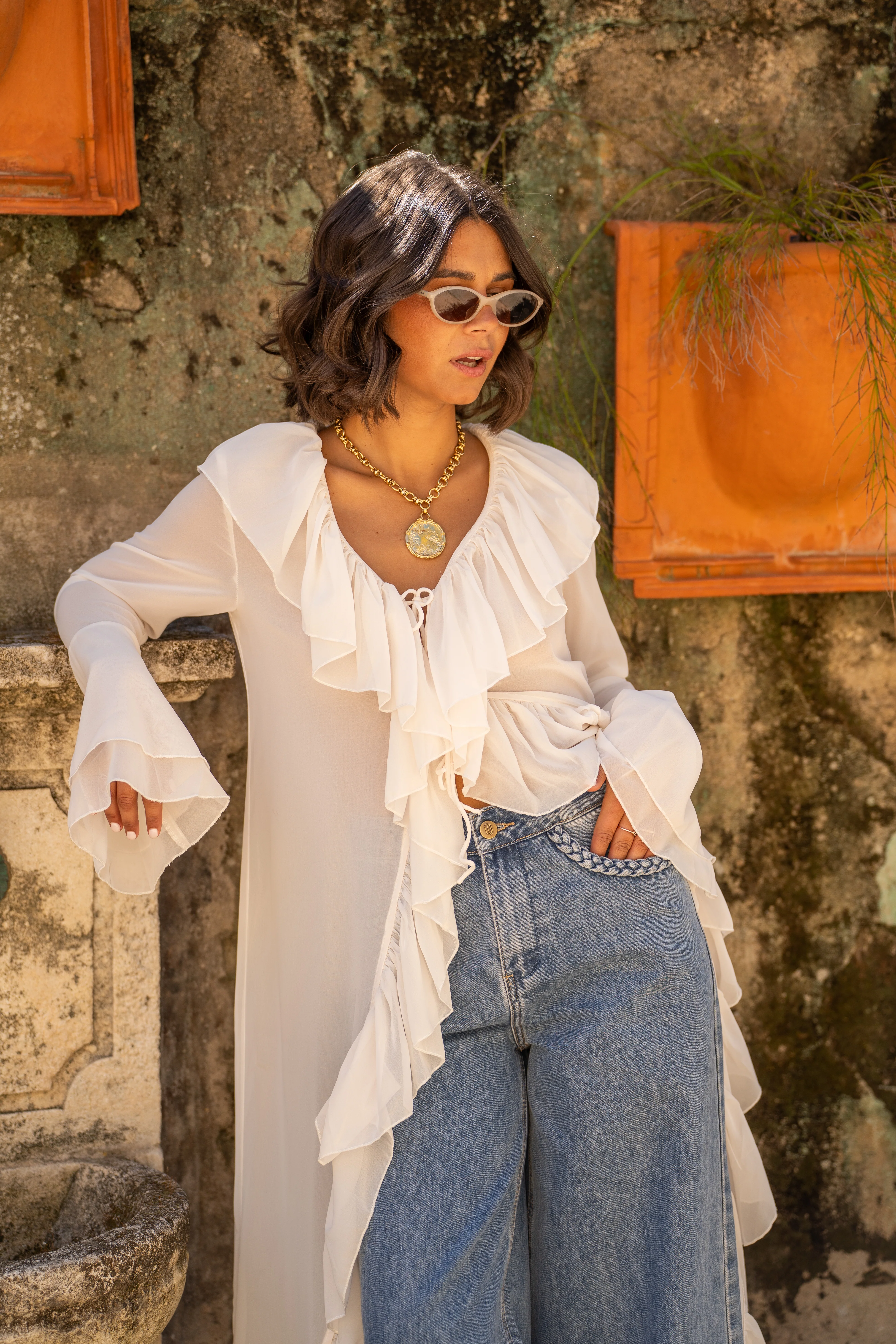 Robe kimono transparent à volants - Image 2