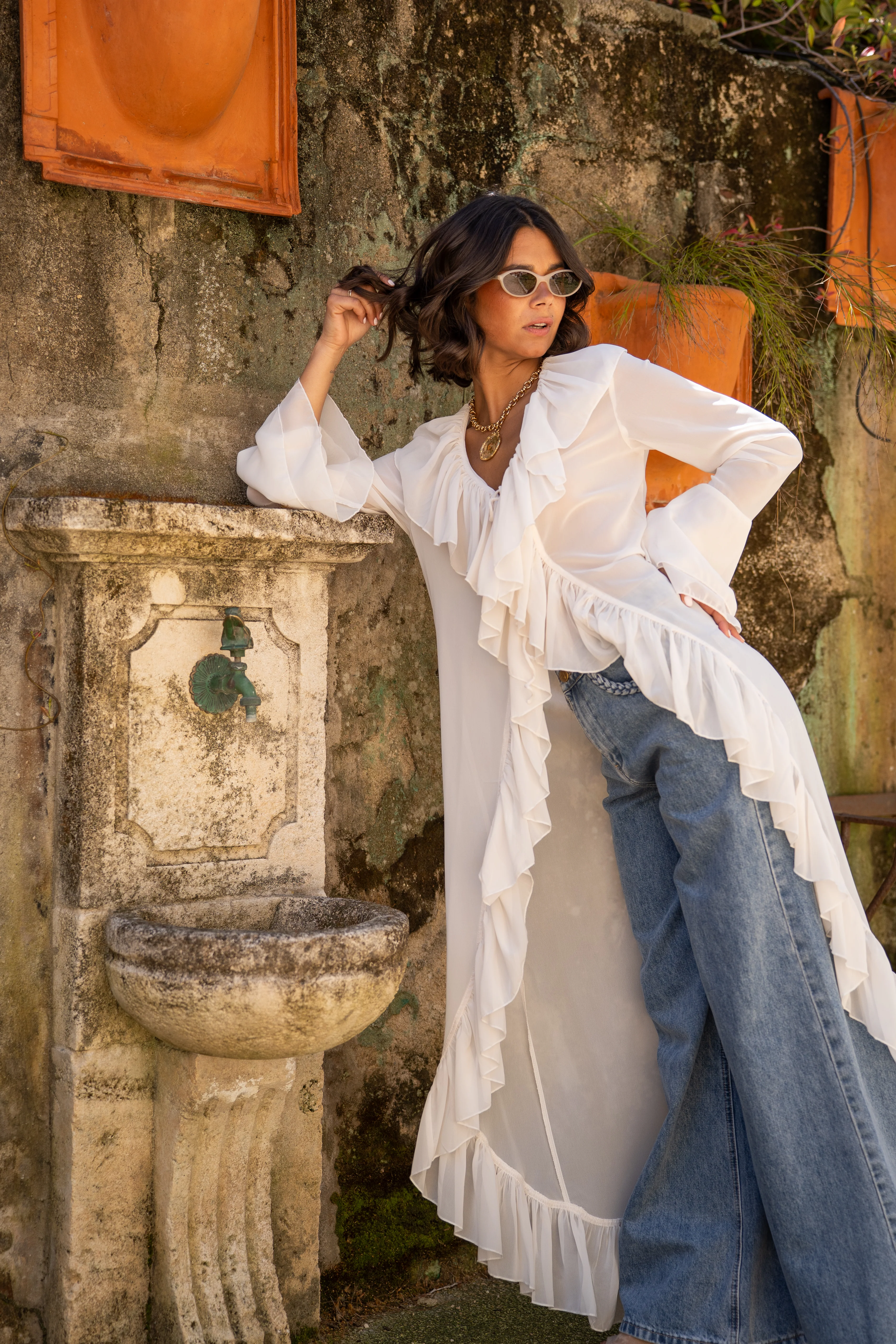 Robe kimono transparent à volants - Image 3