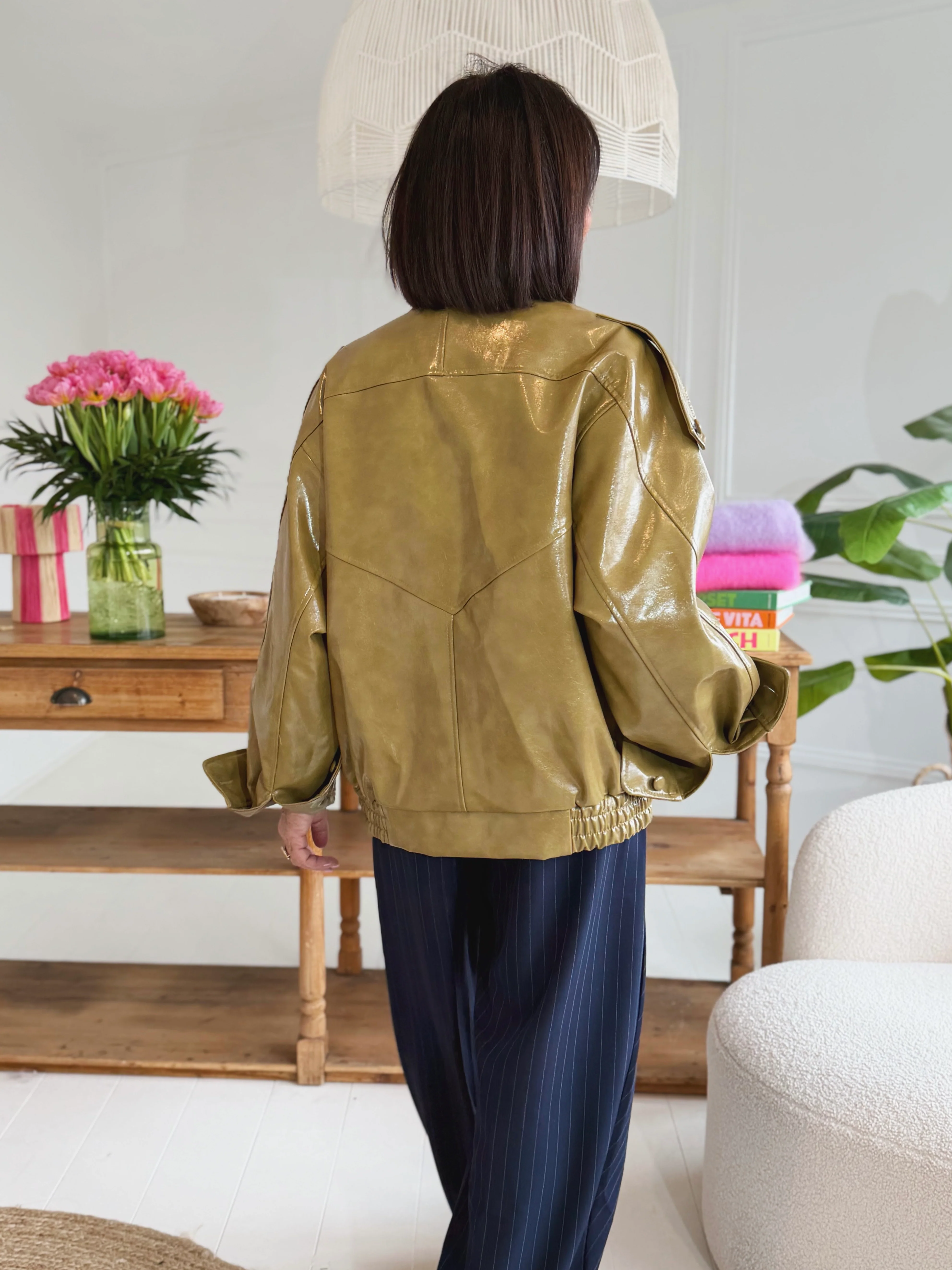 Veste COL MONTANT vert olive - Image 3
