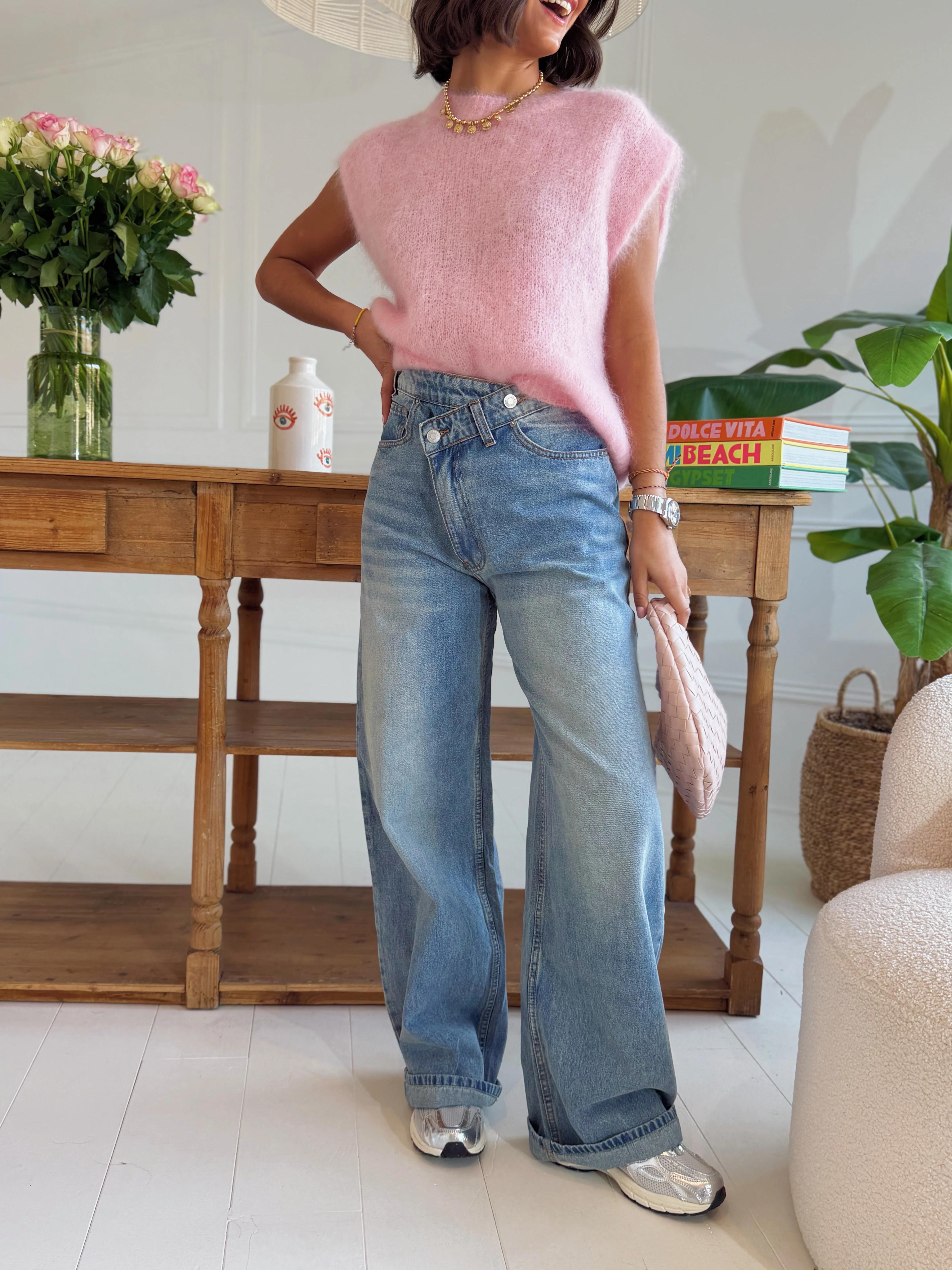 Jean ASYMÉTRIQUE denim clair
