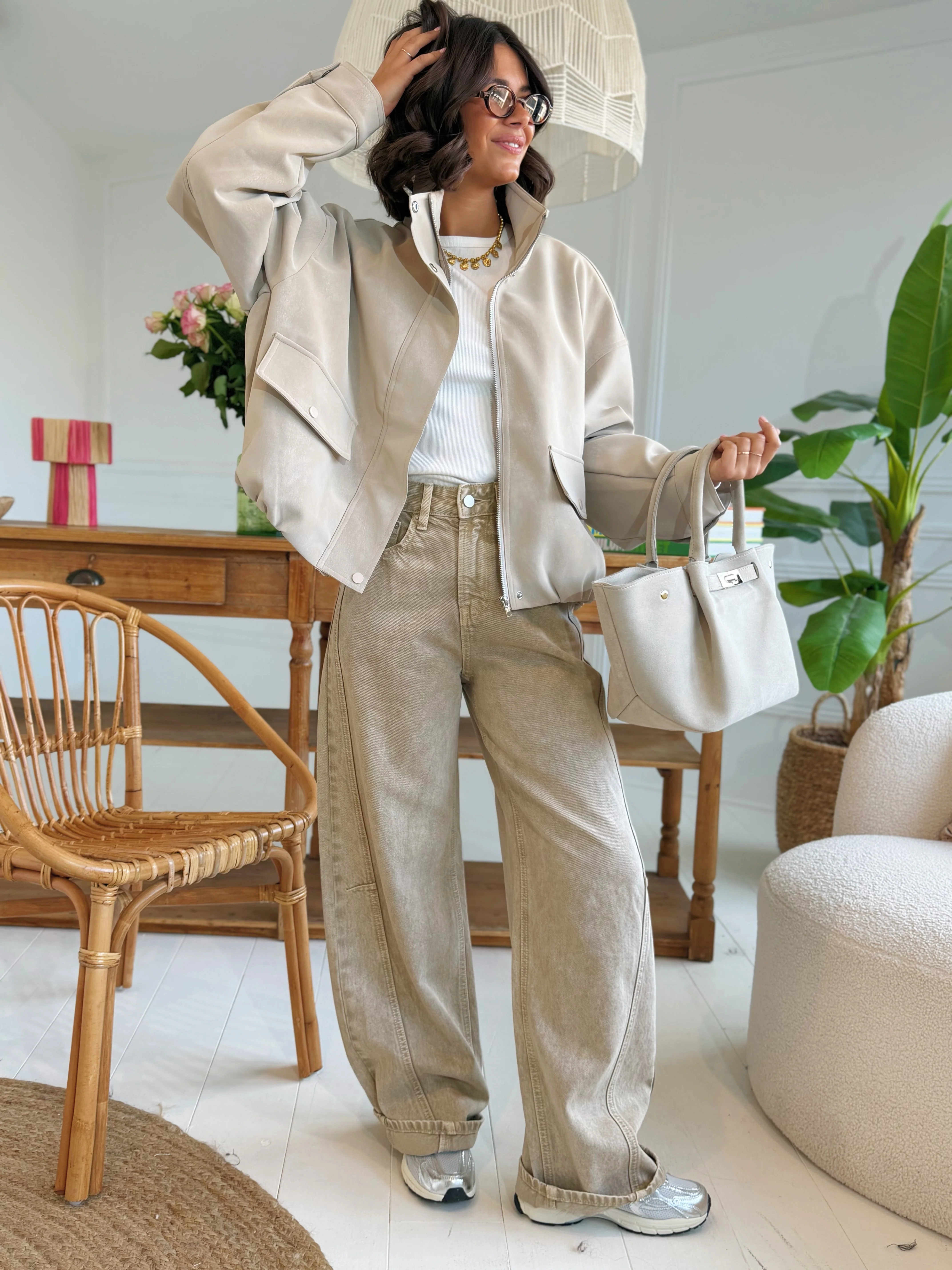 Jean large BARREL beige - Image 4