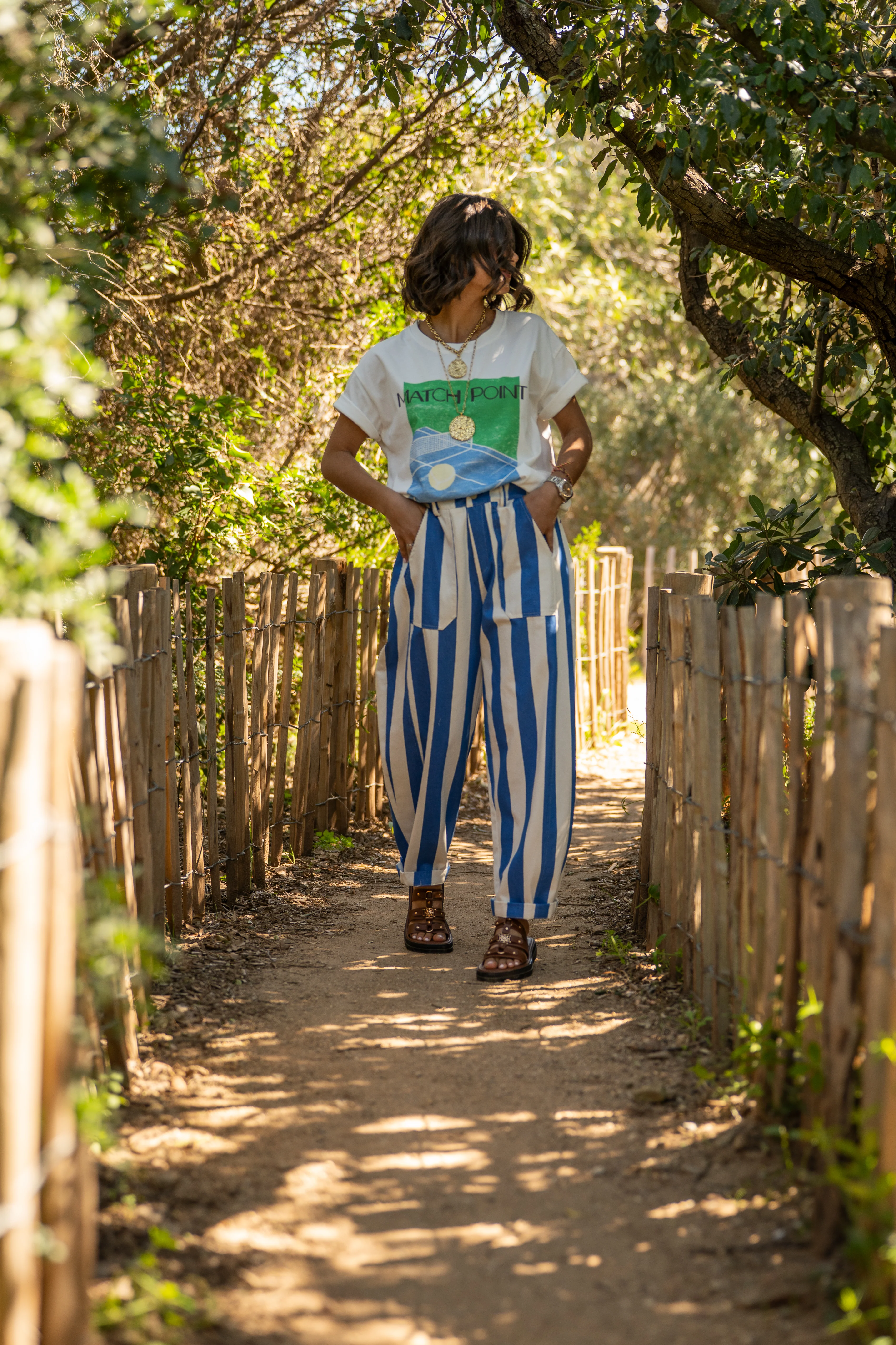 Pantalon rayé bleu coupe ballon - Image 3