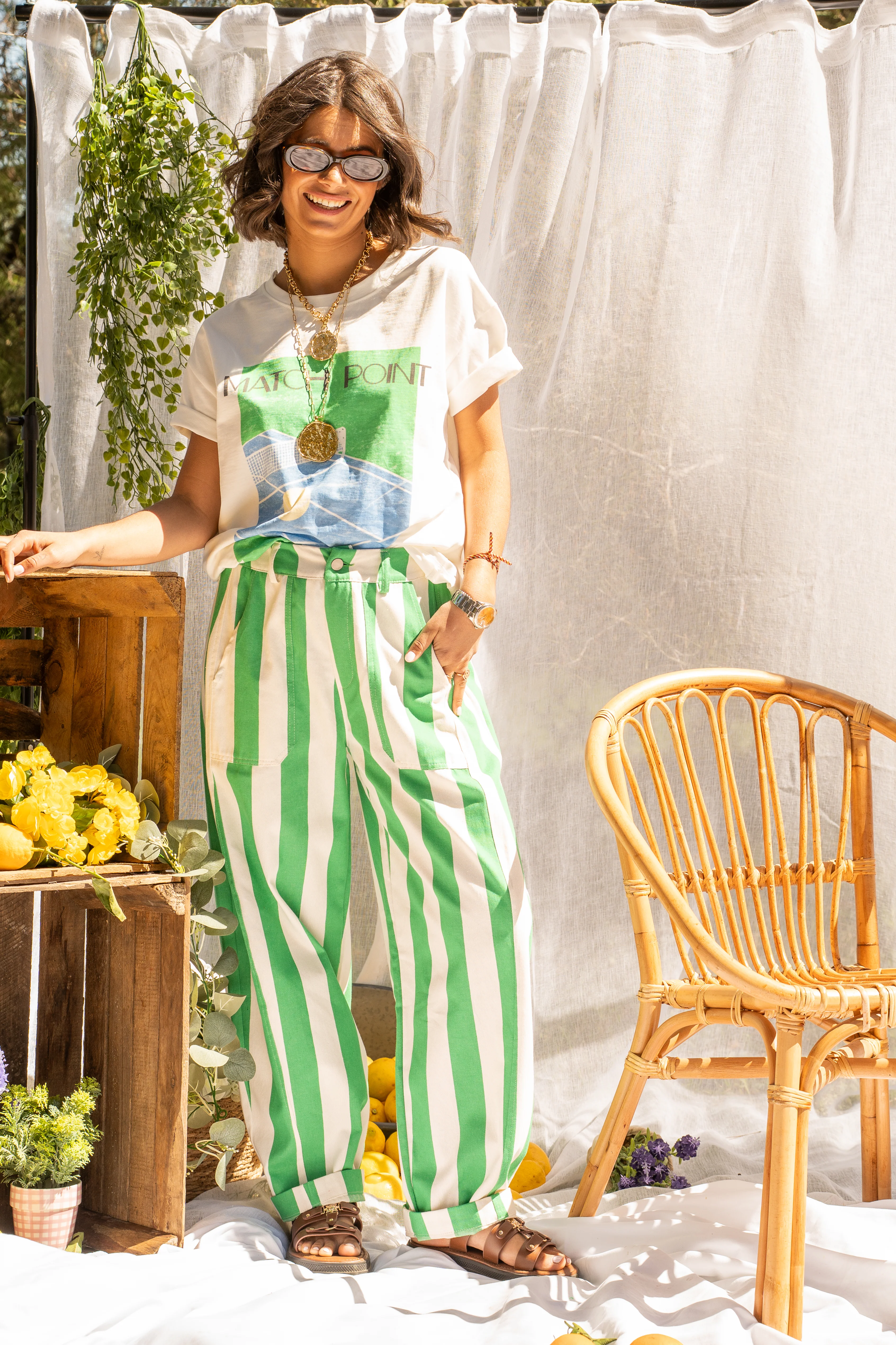 Pantalon rayé vert coupe ballon - Image 3