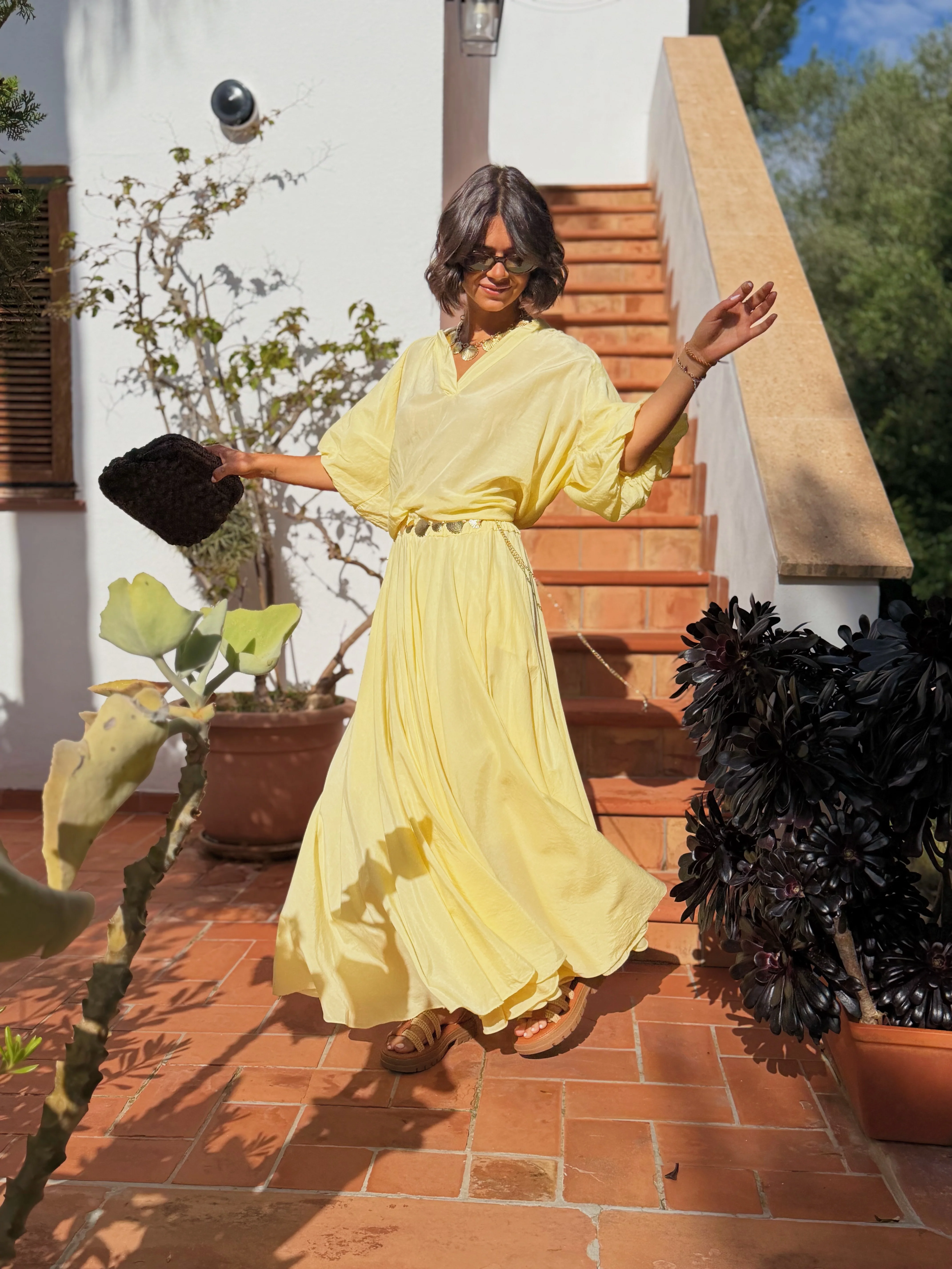Jupe ALBA jaune en coton & soie