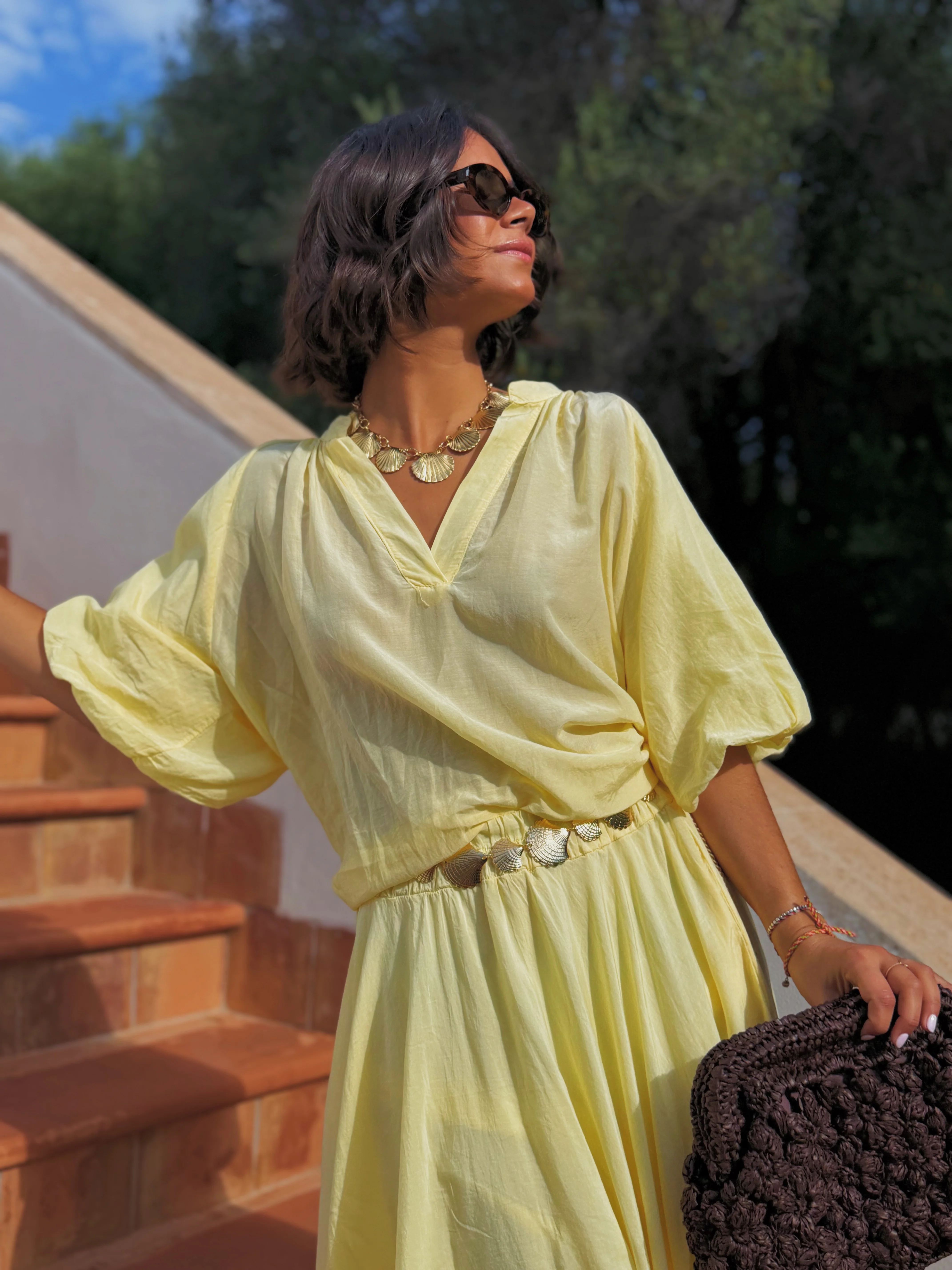 Jupe ALBA jaune en coton & soie - Image 3