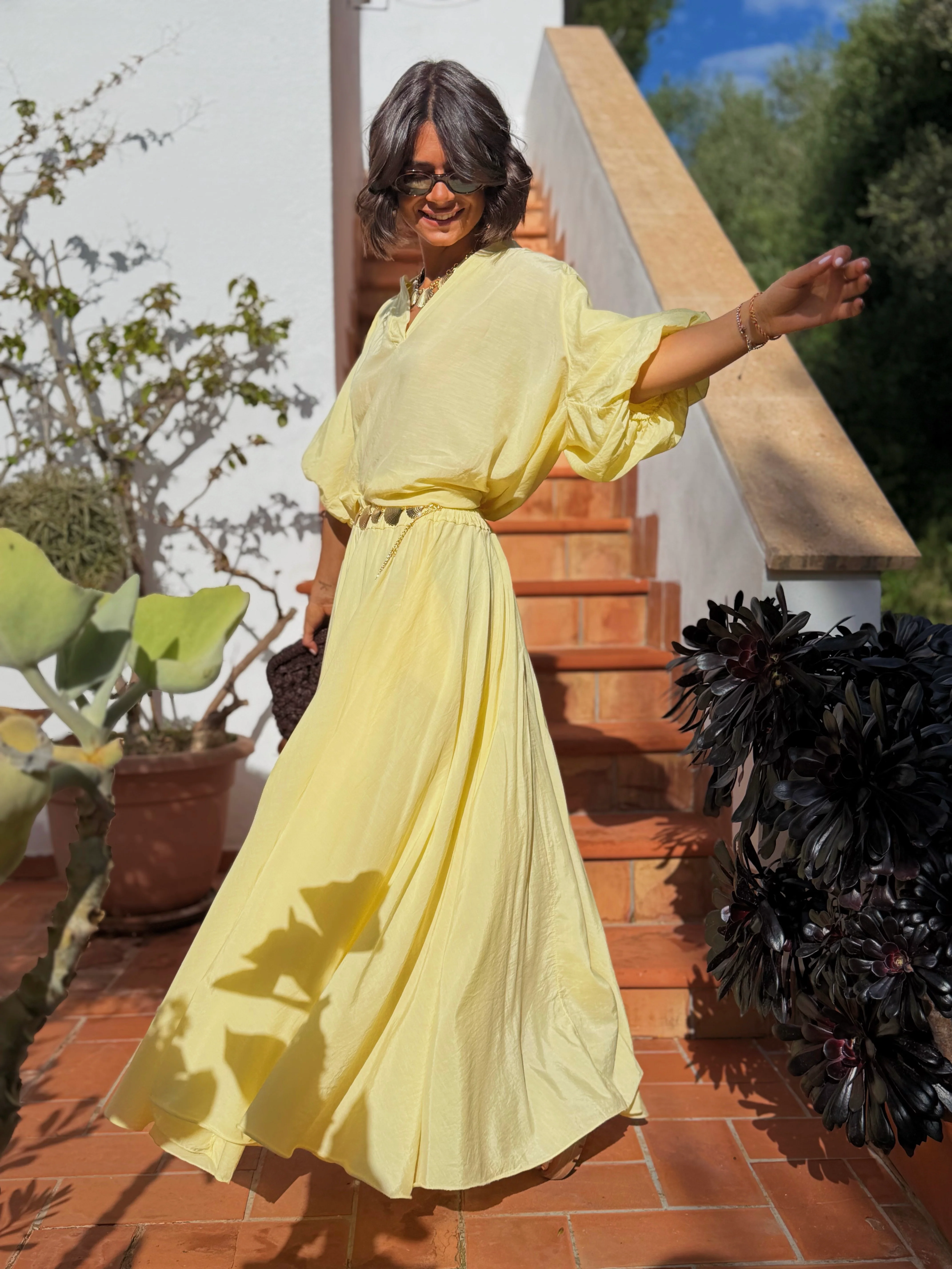Jupe ALBA jaune en coton & soie - Image 5