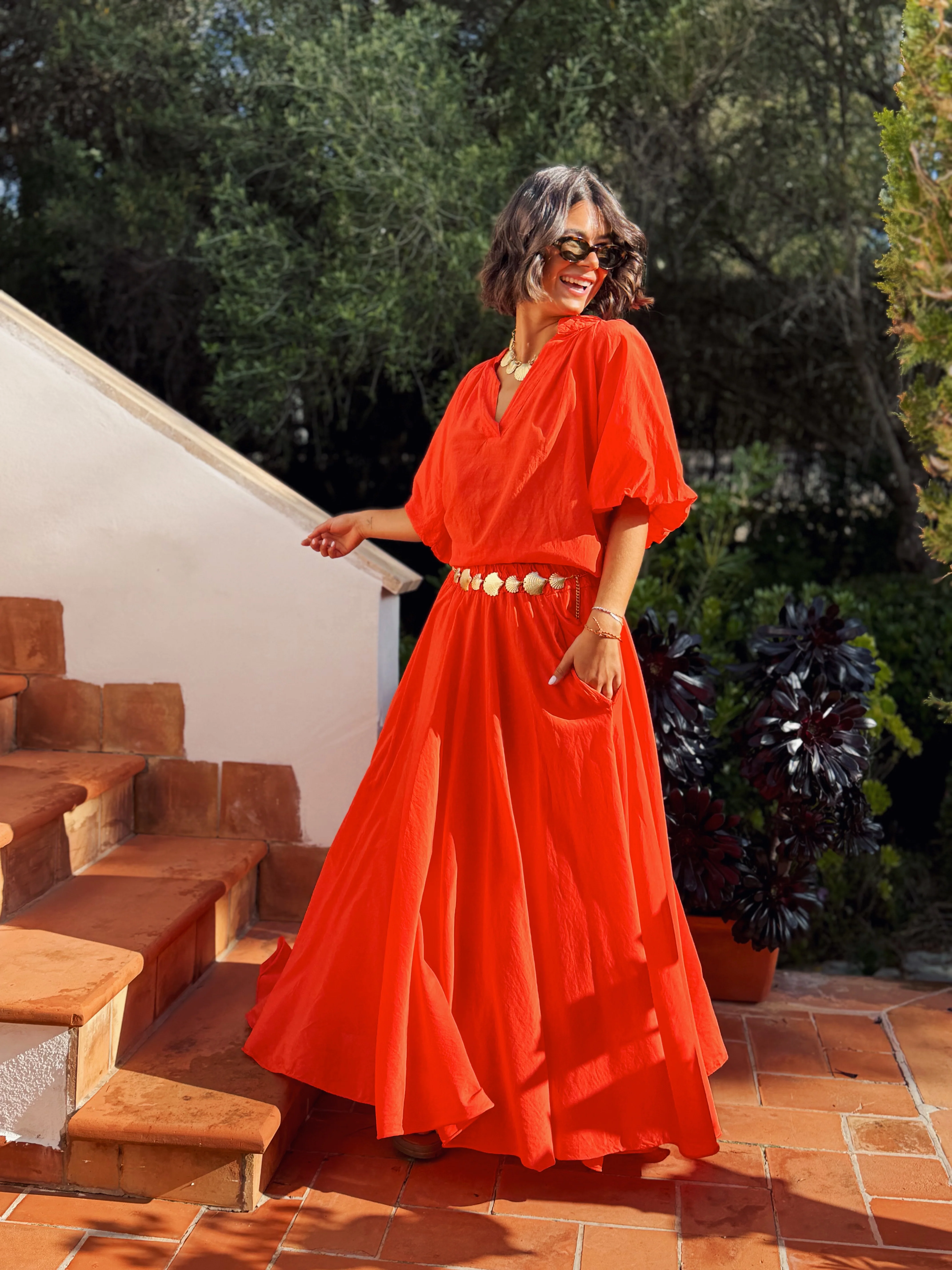 Jupe ALBA orange en coton & soie - Image 2