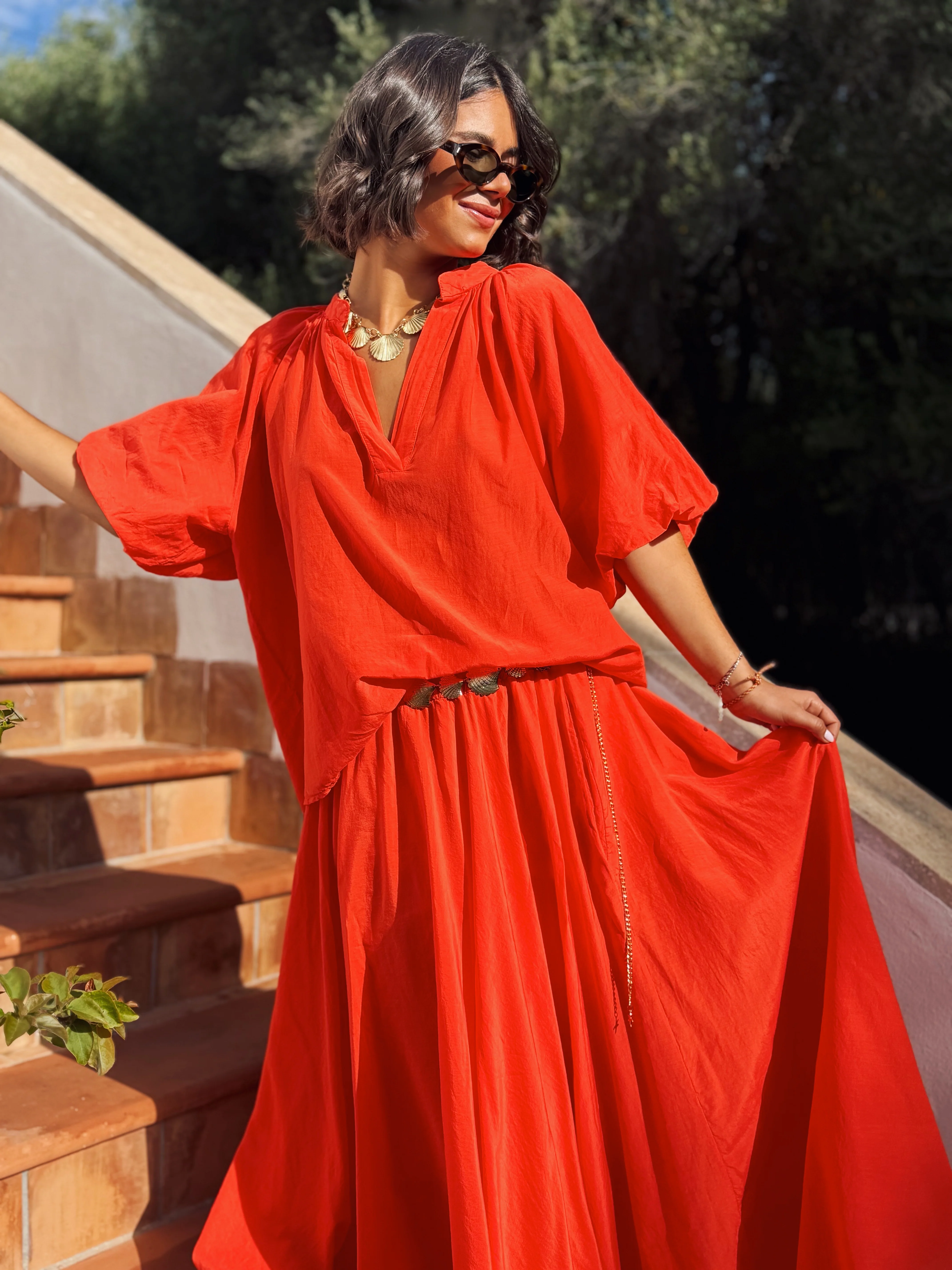 Jupe ALBA orange en coton & soie - Image 4