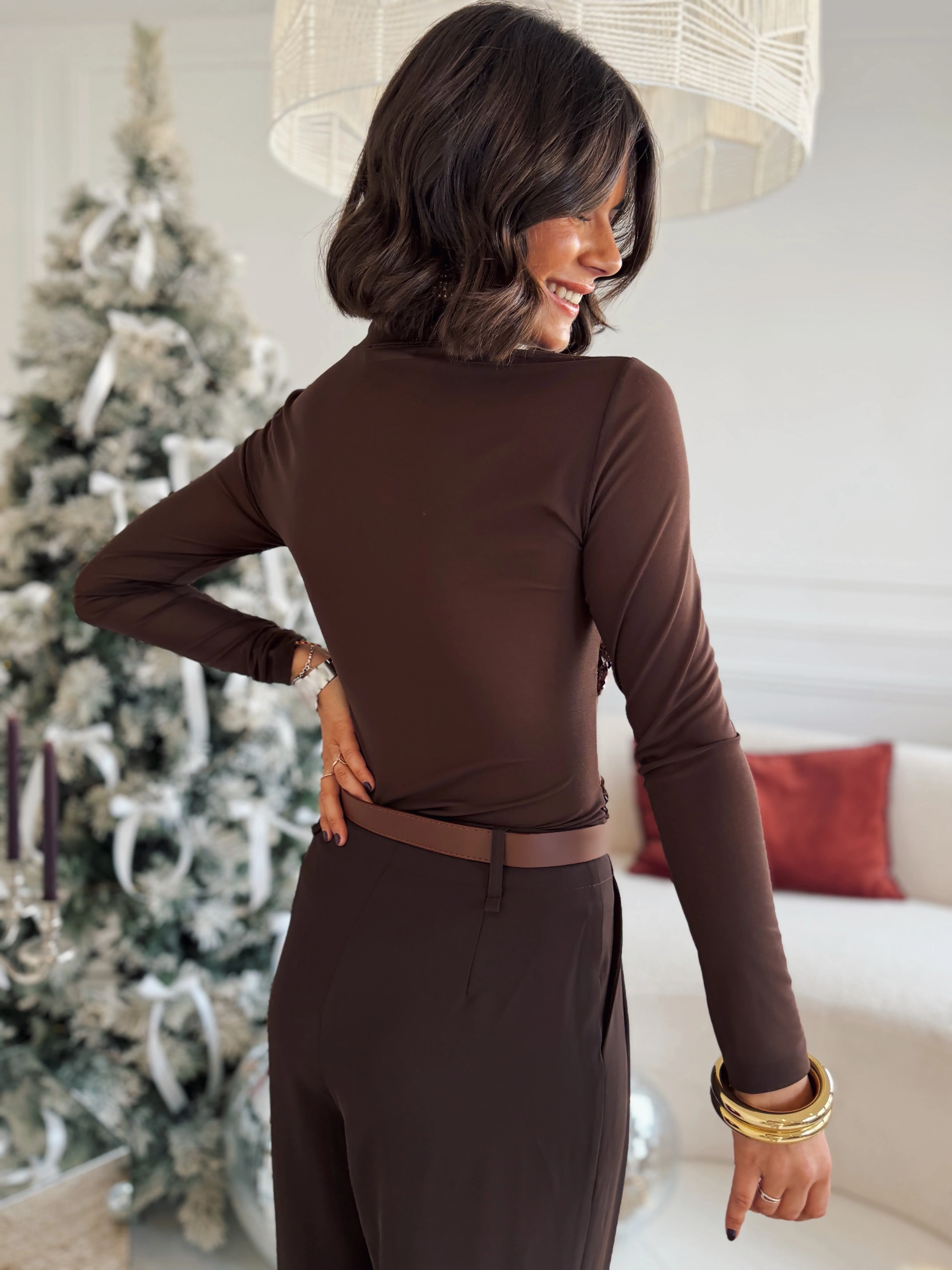 Pantalon à pinces MIKKY chocolat - Image 3