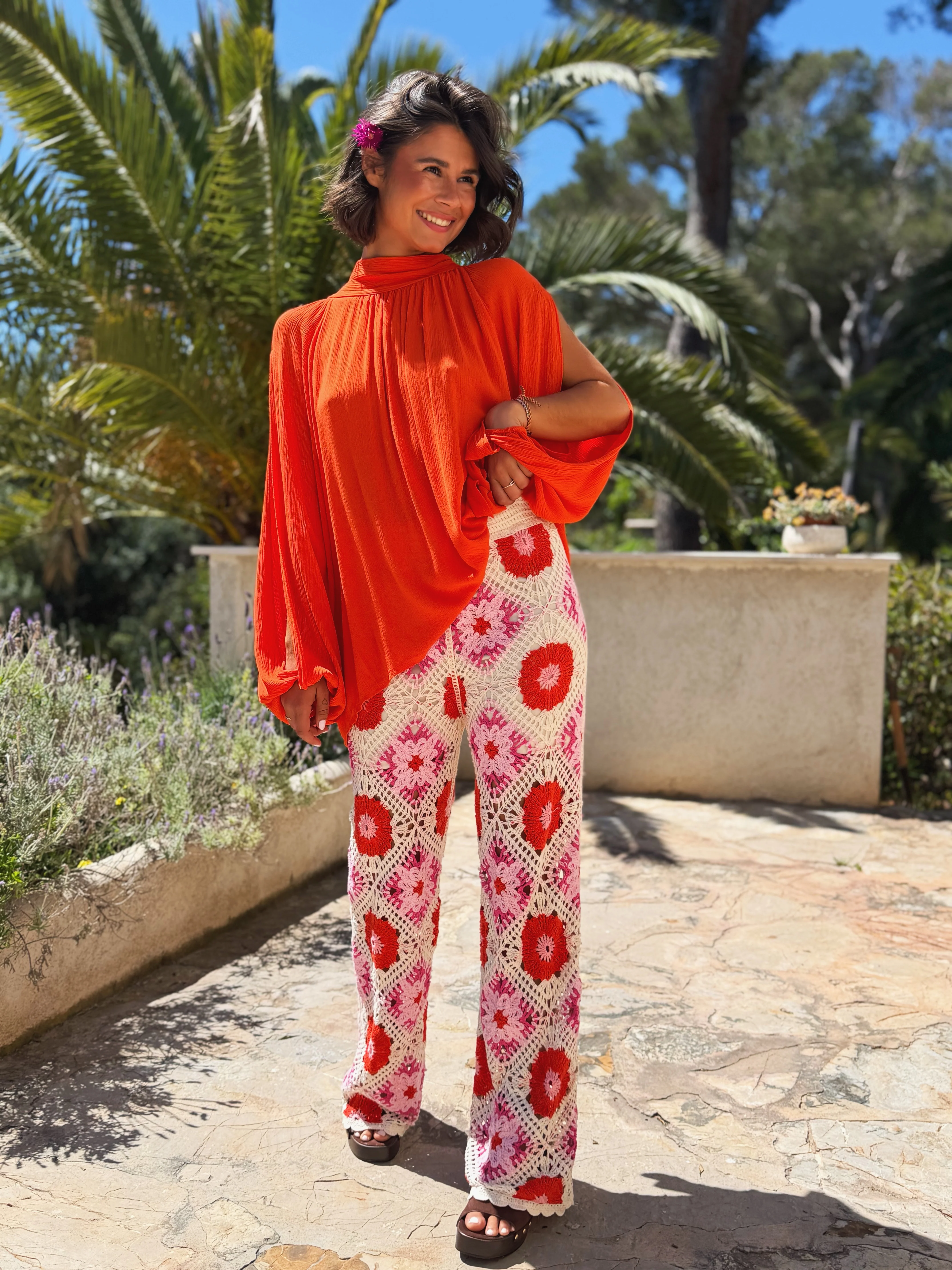 Pantalon CROCHET framboise&orange - Image 3