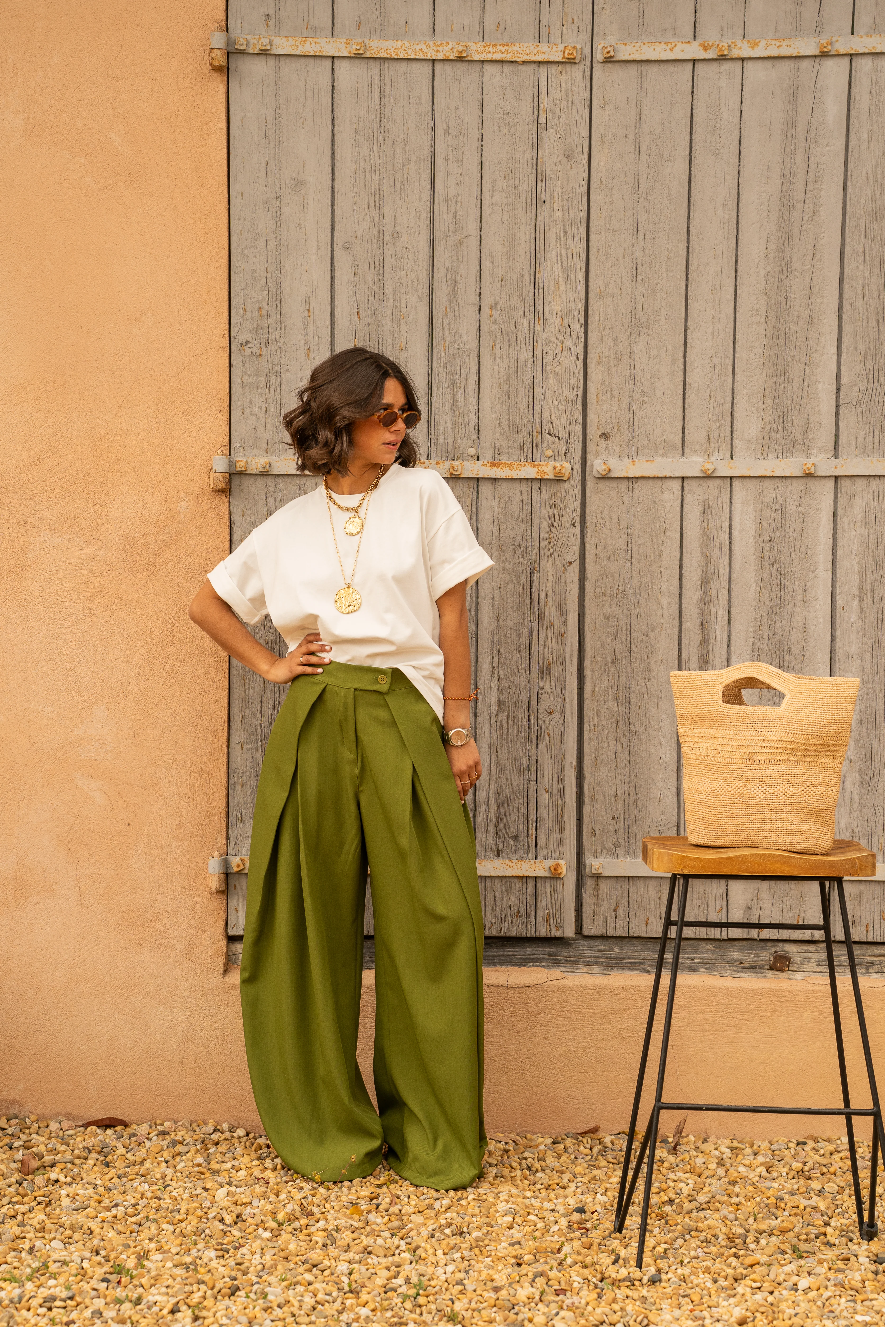 Pantalon fluide large vert olive - Image 10