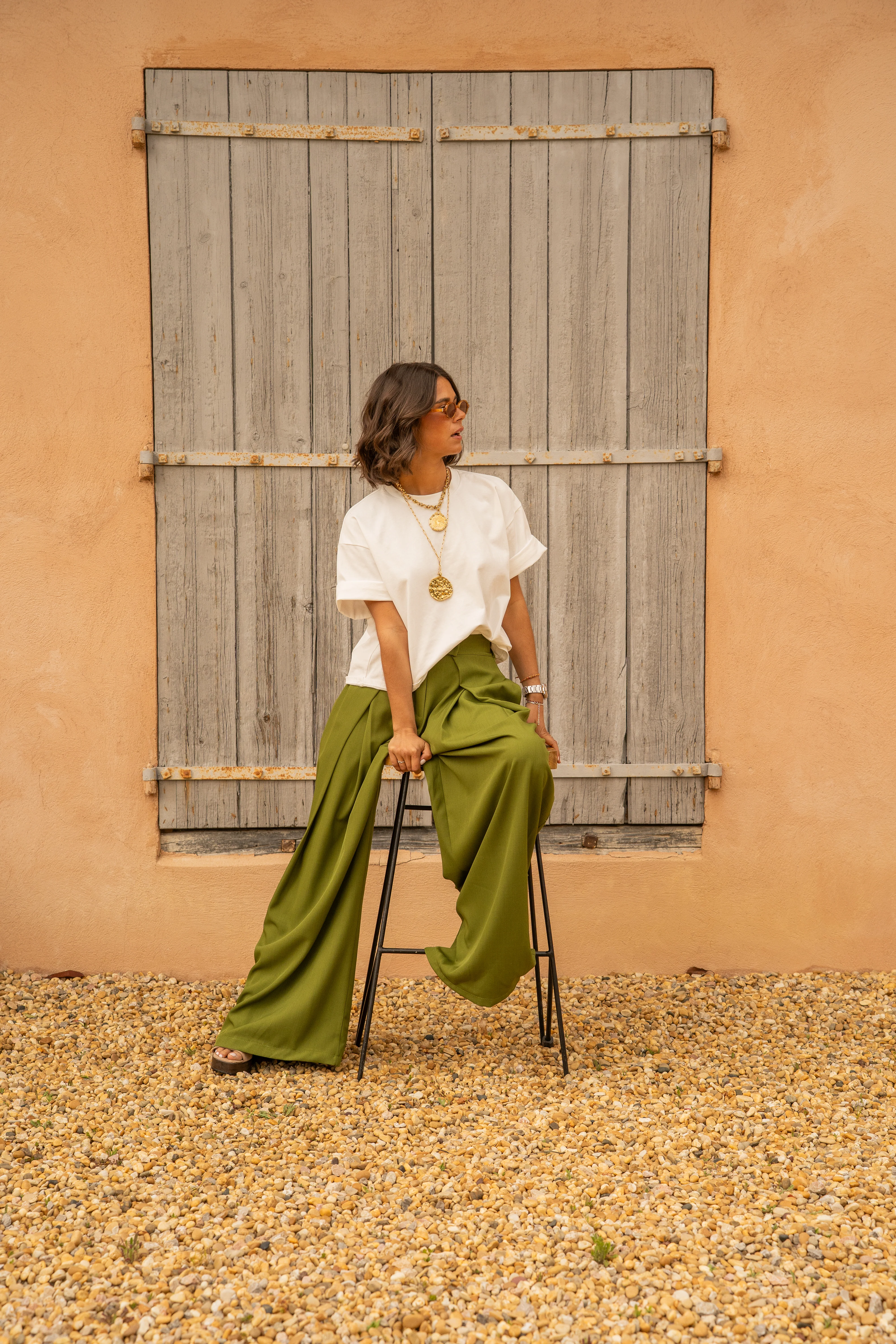 Pantalon fluide large vert olive - Image 2